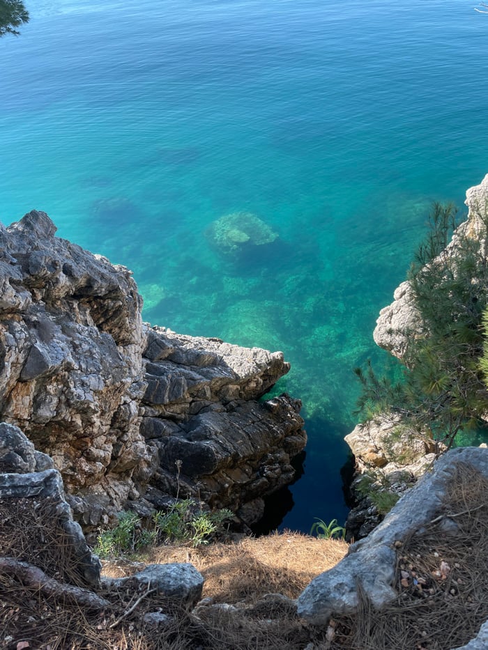 Tourist captures scenic Montenegro coastline views near Sveti Stefan