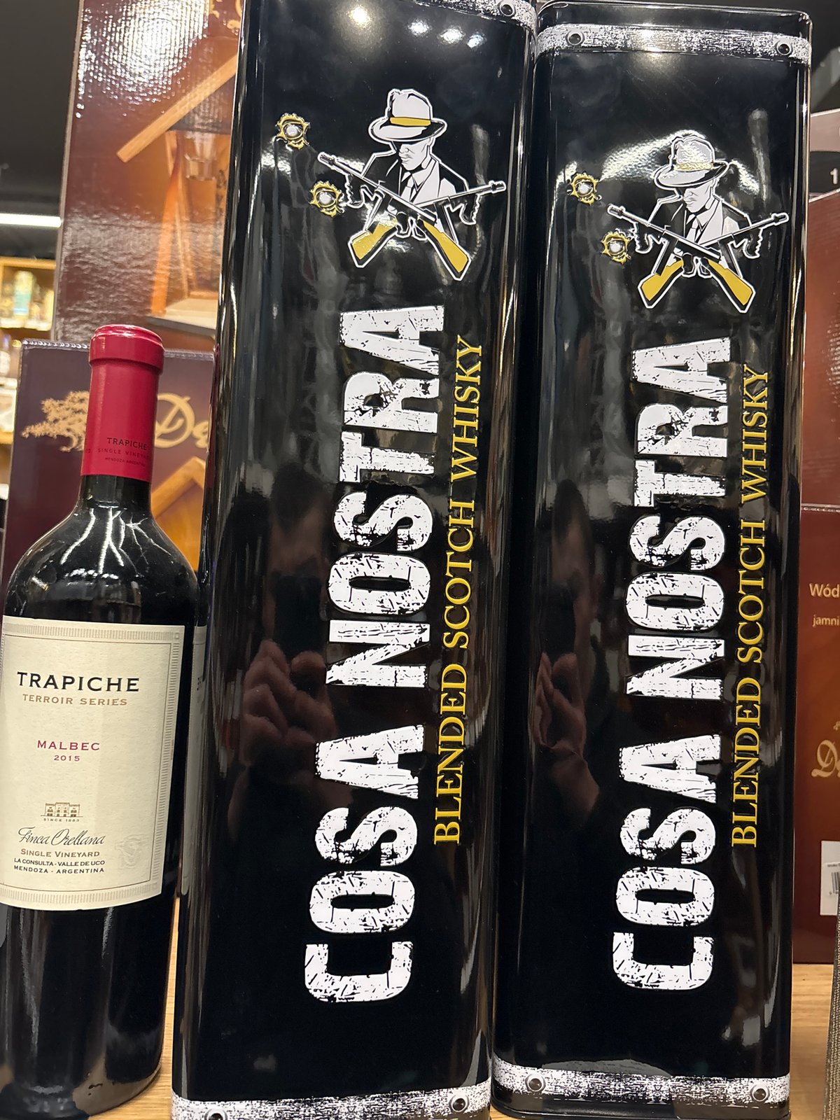 Plovdiv liquor store shelves documented during evening hours