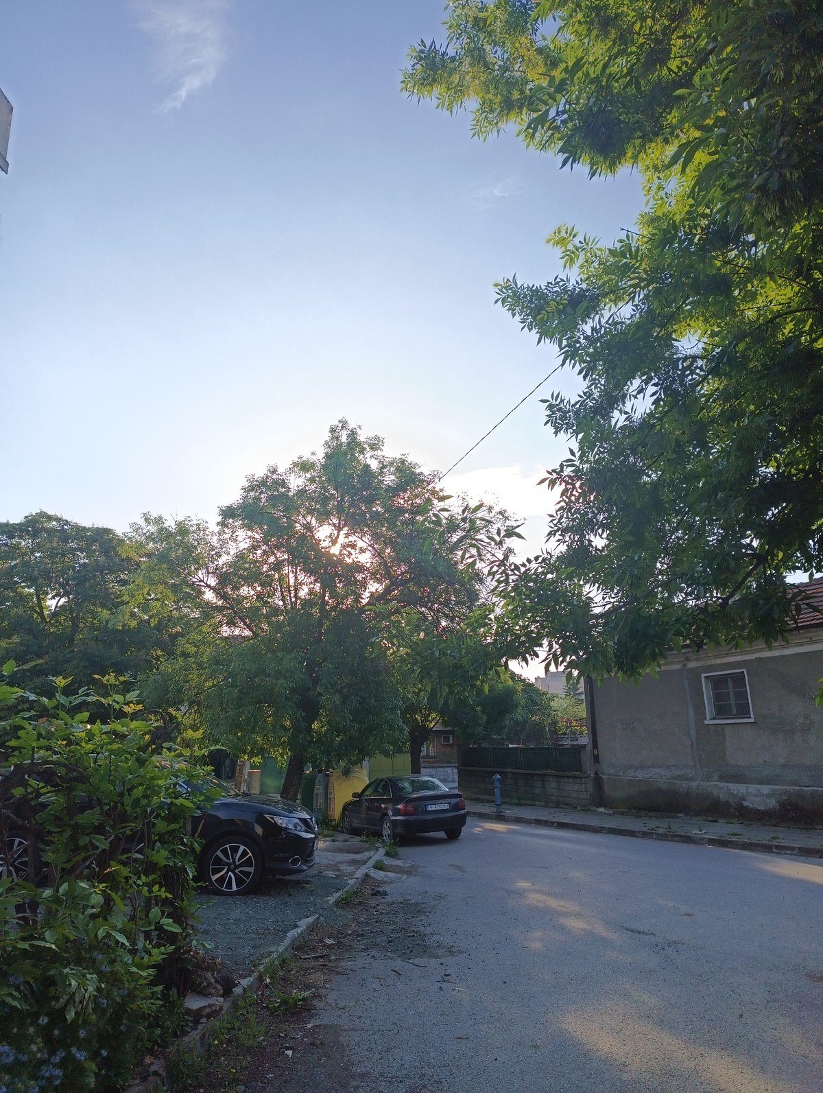 Early morning street scene captured in Karnobat, Bulgaria