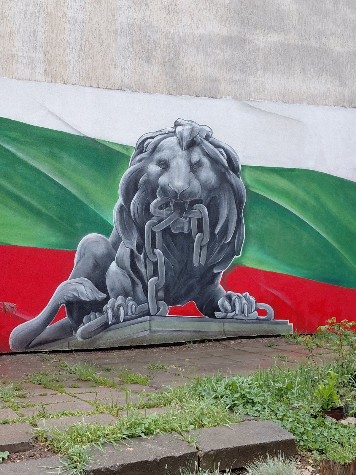 Lion mural with Bulgarian flag backdrop spotted in Sofia