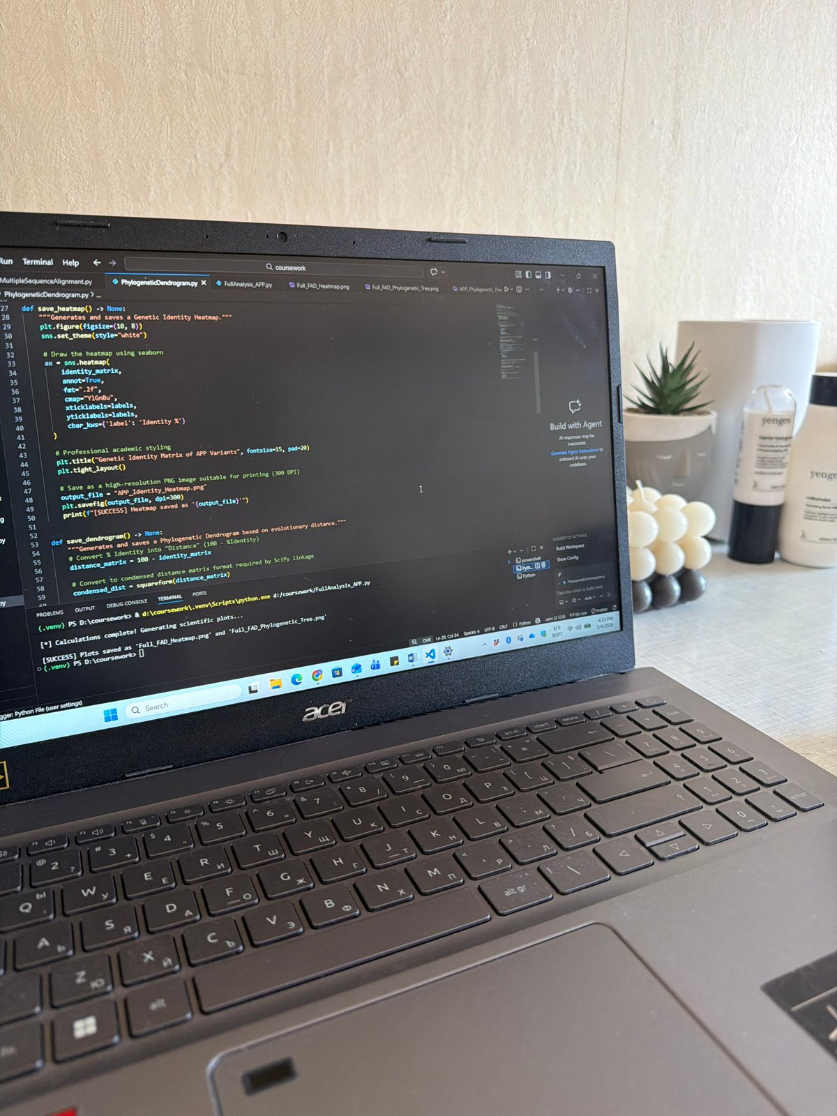 Python phylogenetic code displayed on Cyrillic laptop in Sofia