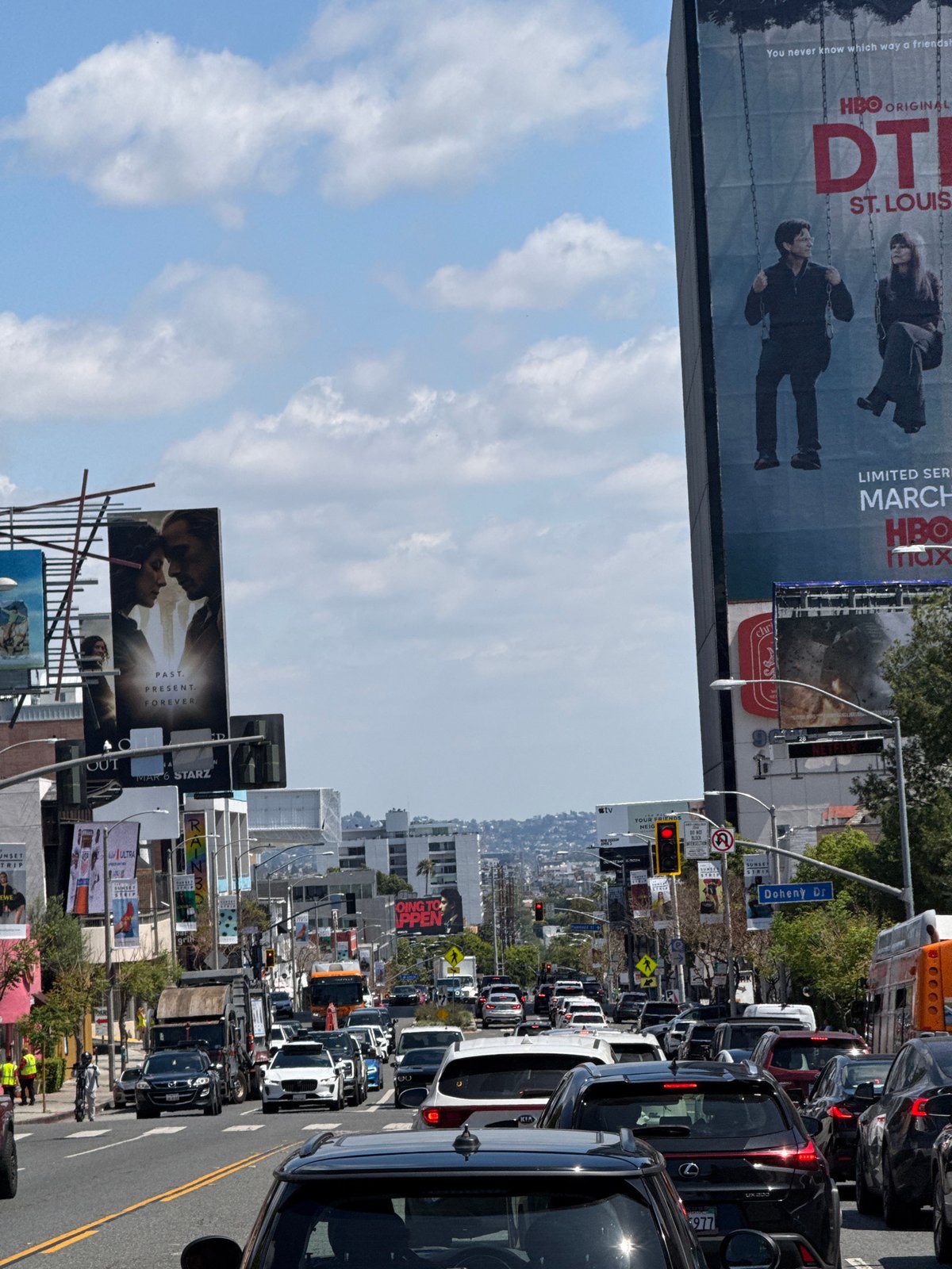 Evening rush hour traffic congestion on Sunset Boulevard