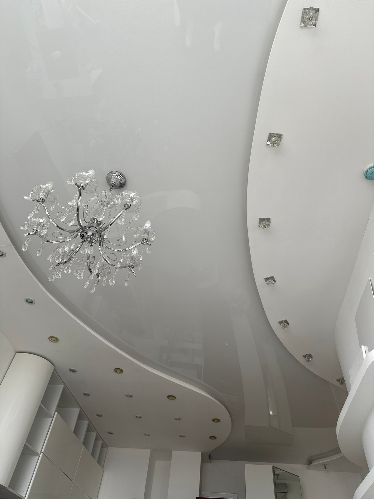 Modern decorative ceiling interior documented in Khimki, Russia