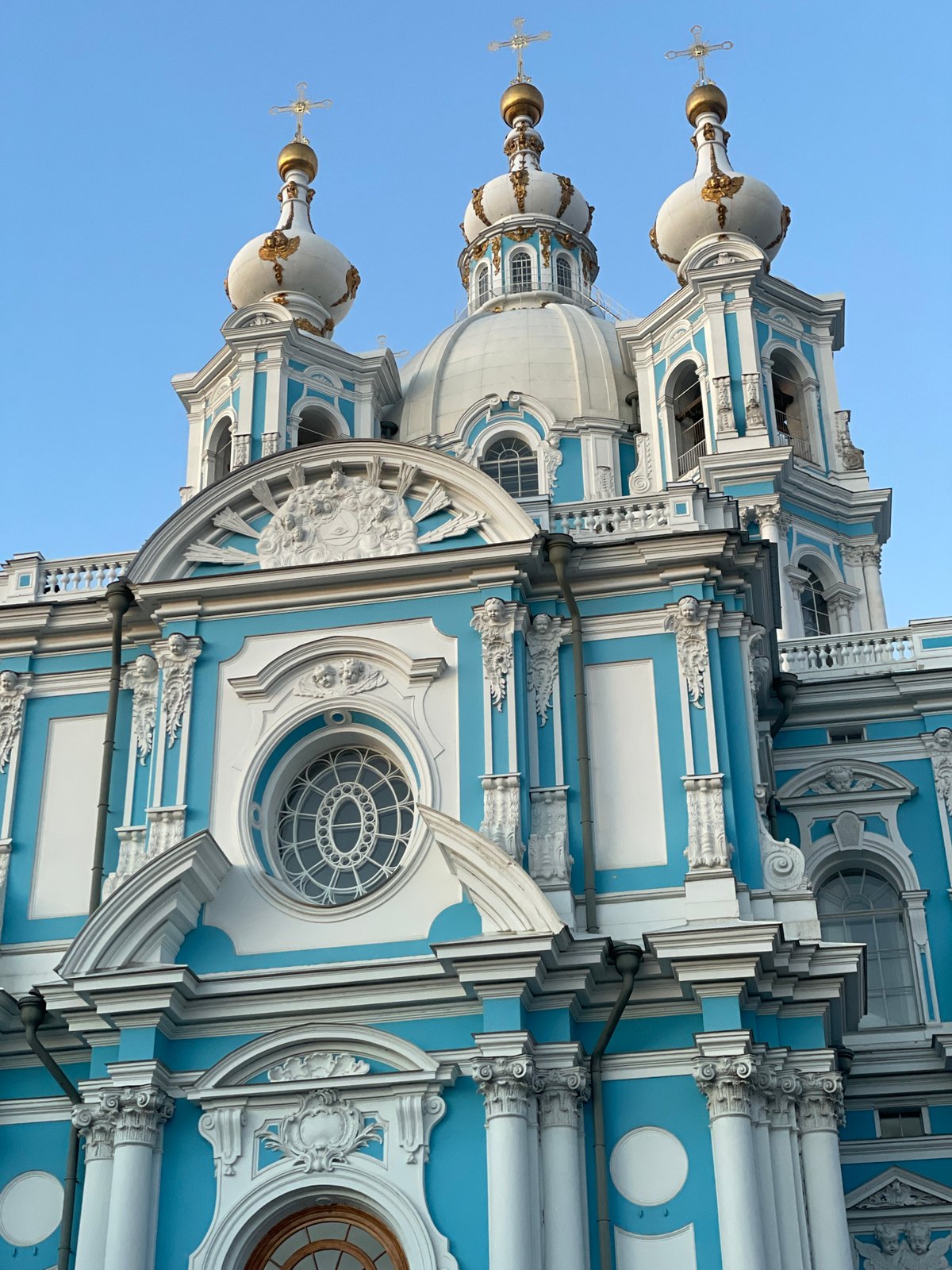 Tourist Documents Smolny Cathedral's Blue Baroque Architecture in Saint Petersburg