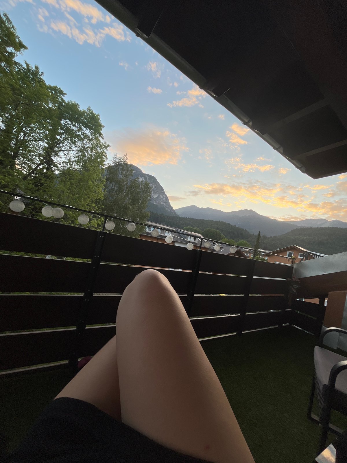 Balcony evening in Garmisch, Alps at golden hour
