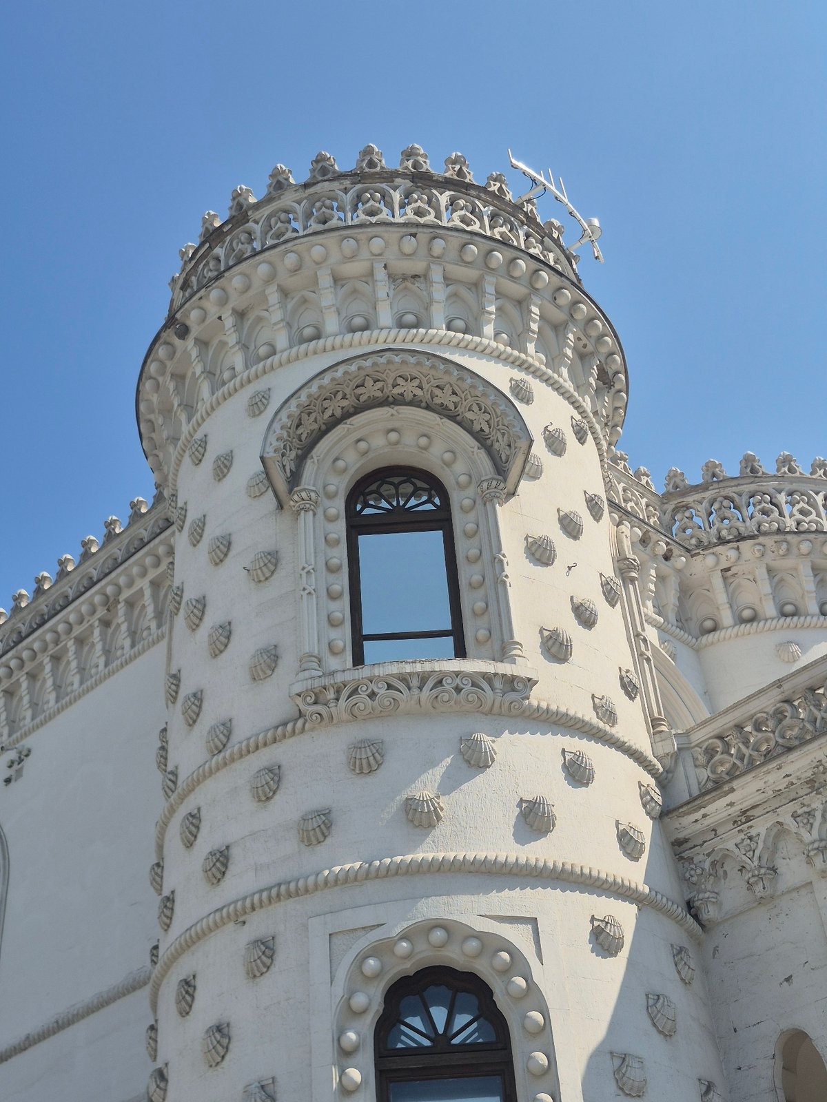 Ornate white turret and facade detail, central Moscow