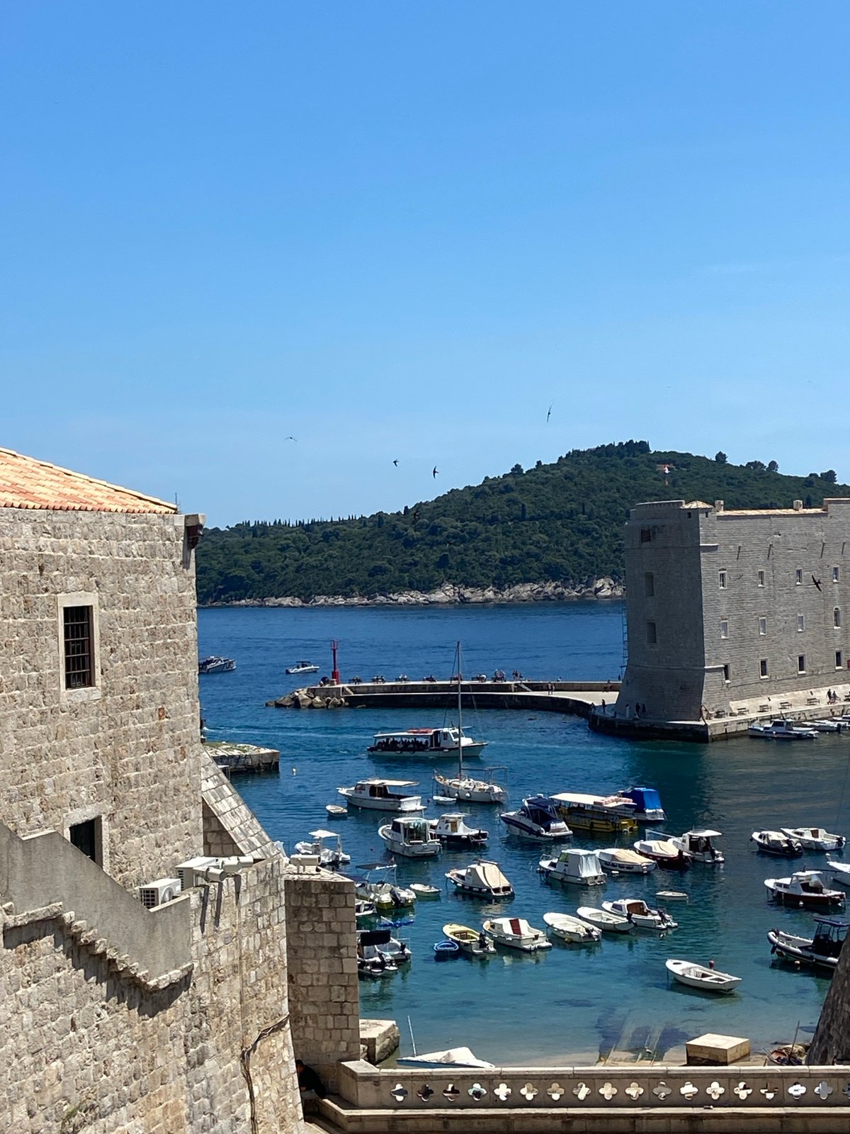 Dubrovnik Old Town and harbor on a sunny summer morning