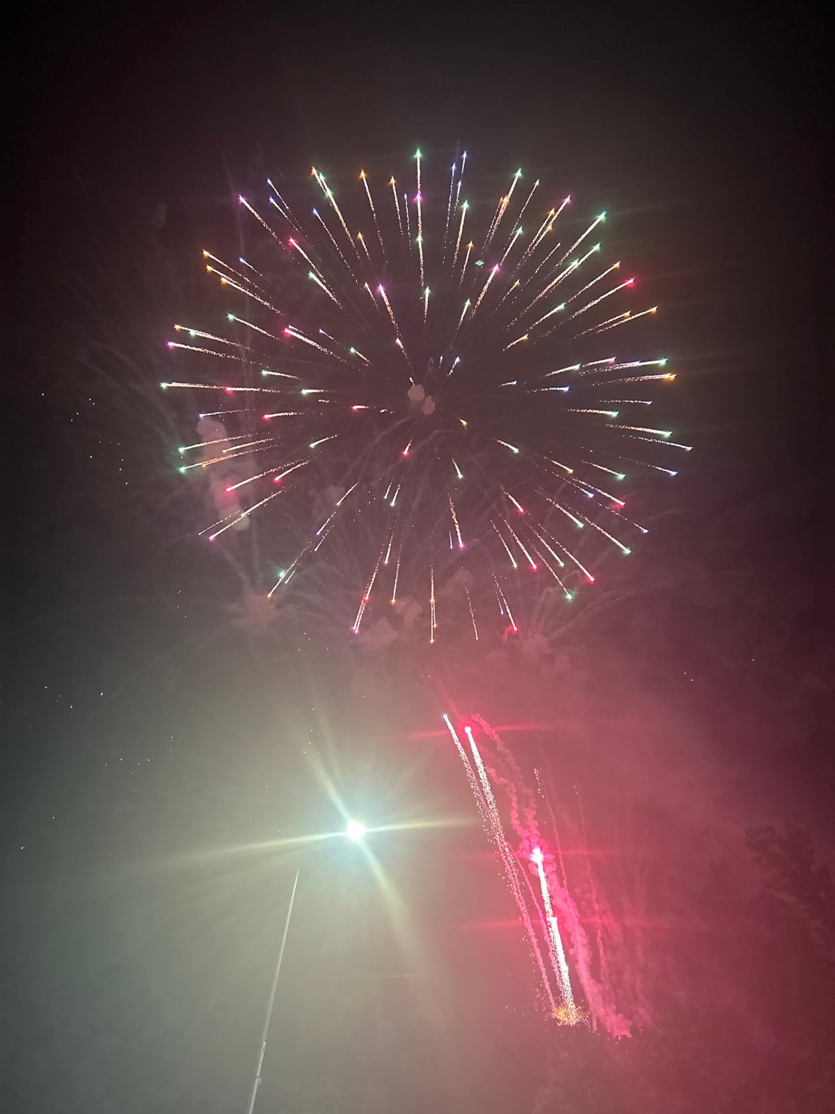 Colorful fireworks burst across a dark night sky