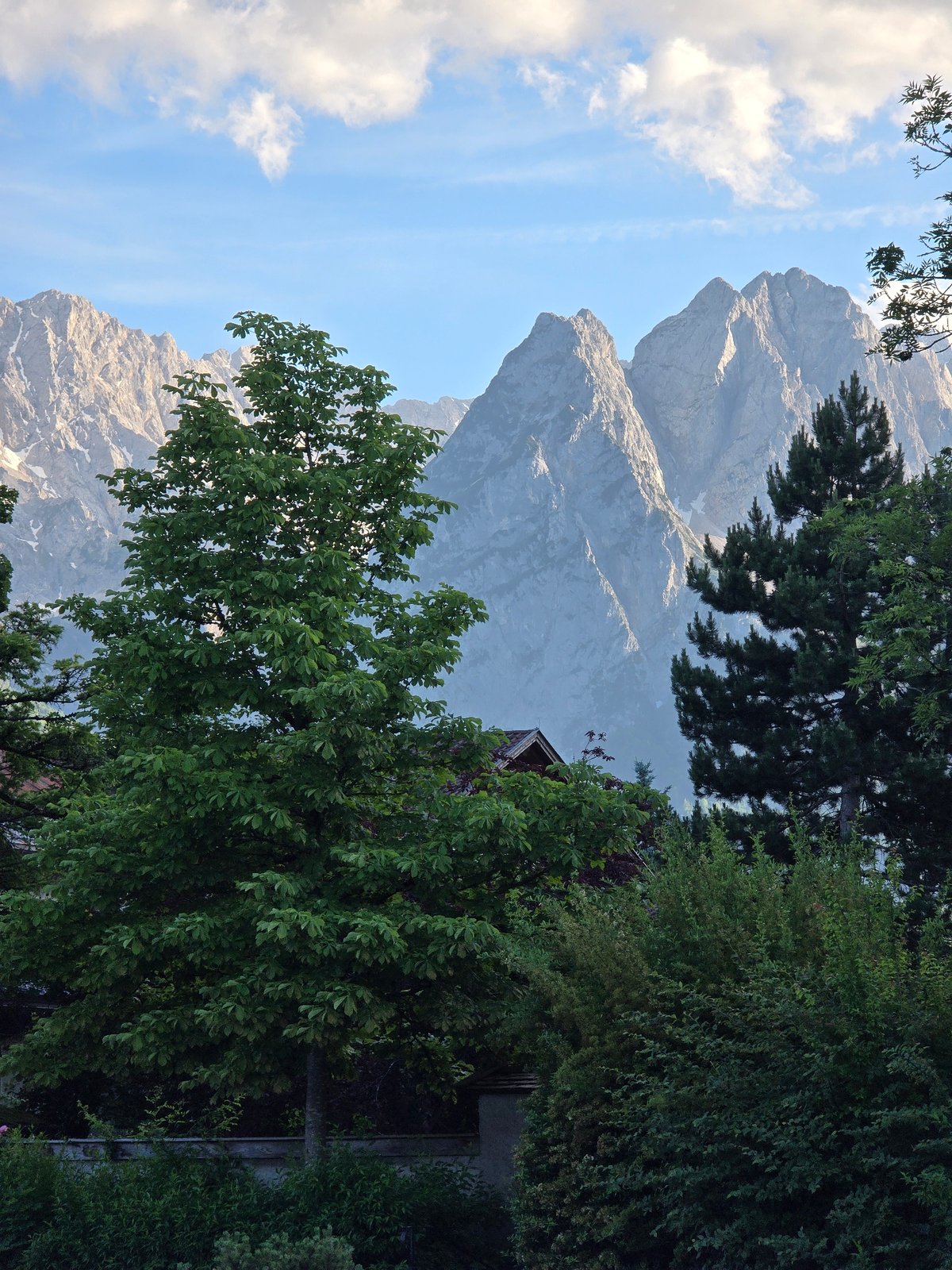 Garmisch-Partenkirchen streets and peaks on a clear June afternoon
