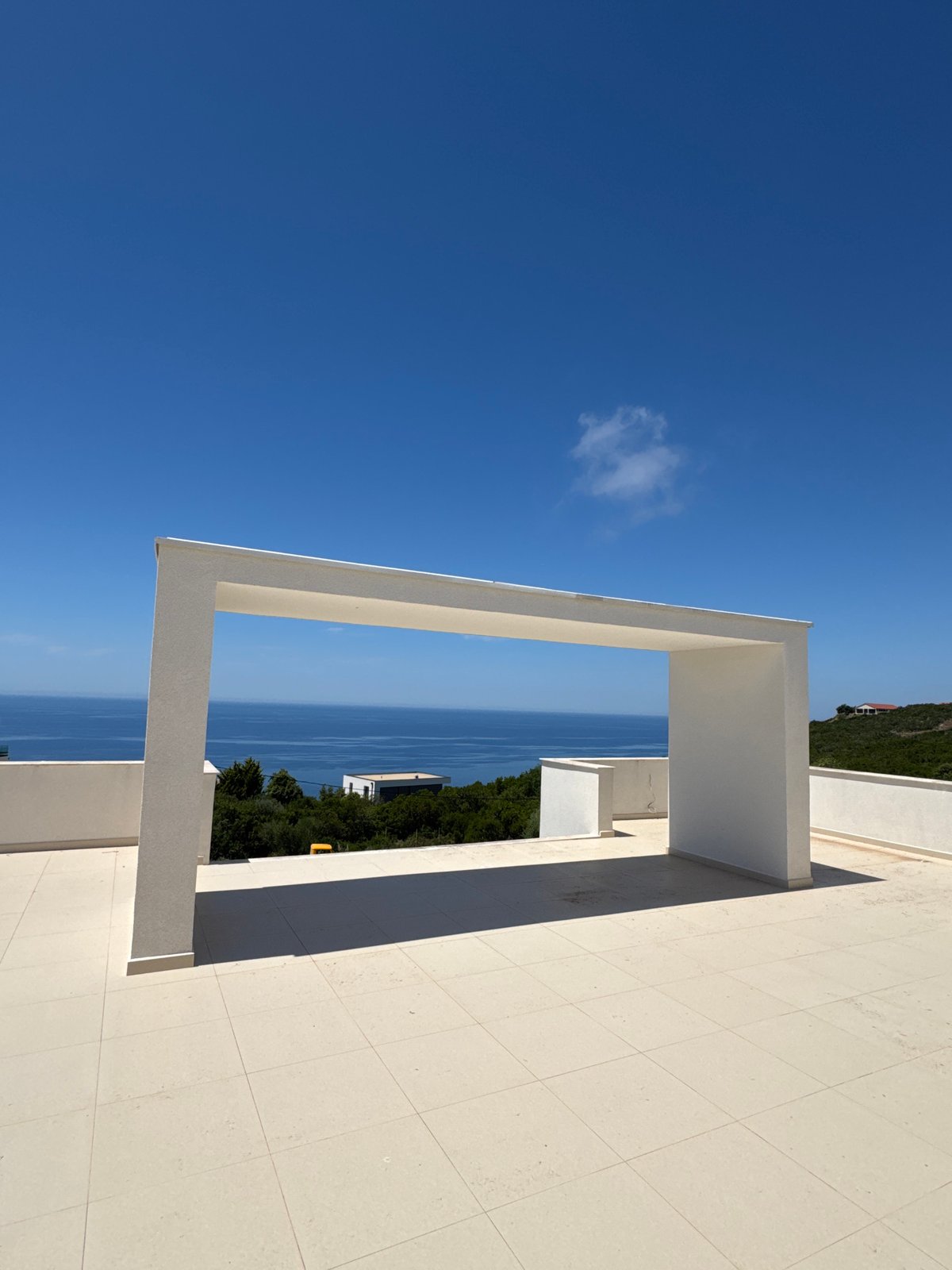 Rooftop terrace frames Adriatic views from Krimovice hillside