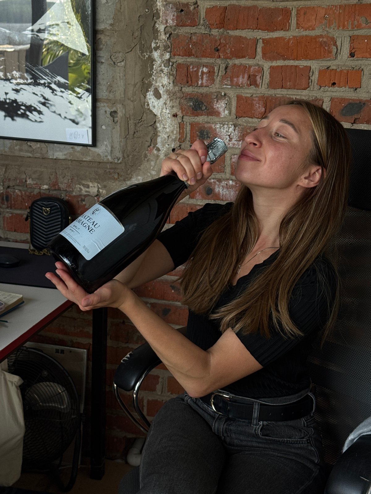 Office selfies and champagne in a Chaikovsky workspace
