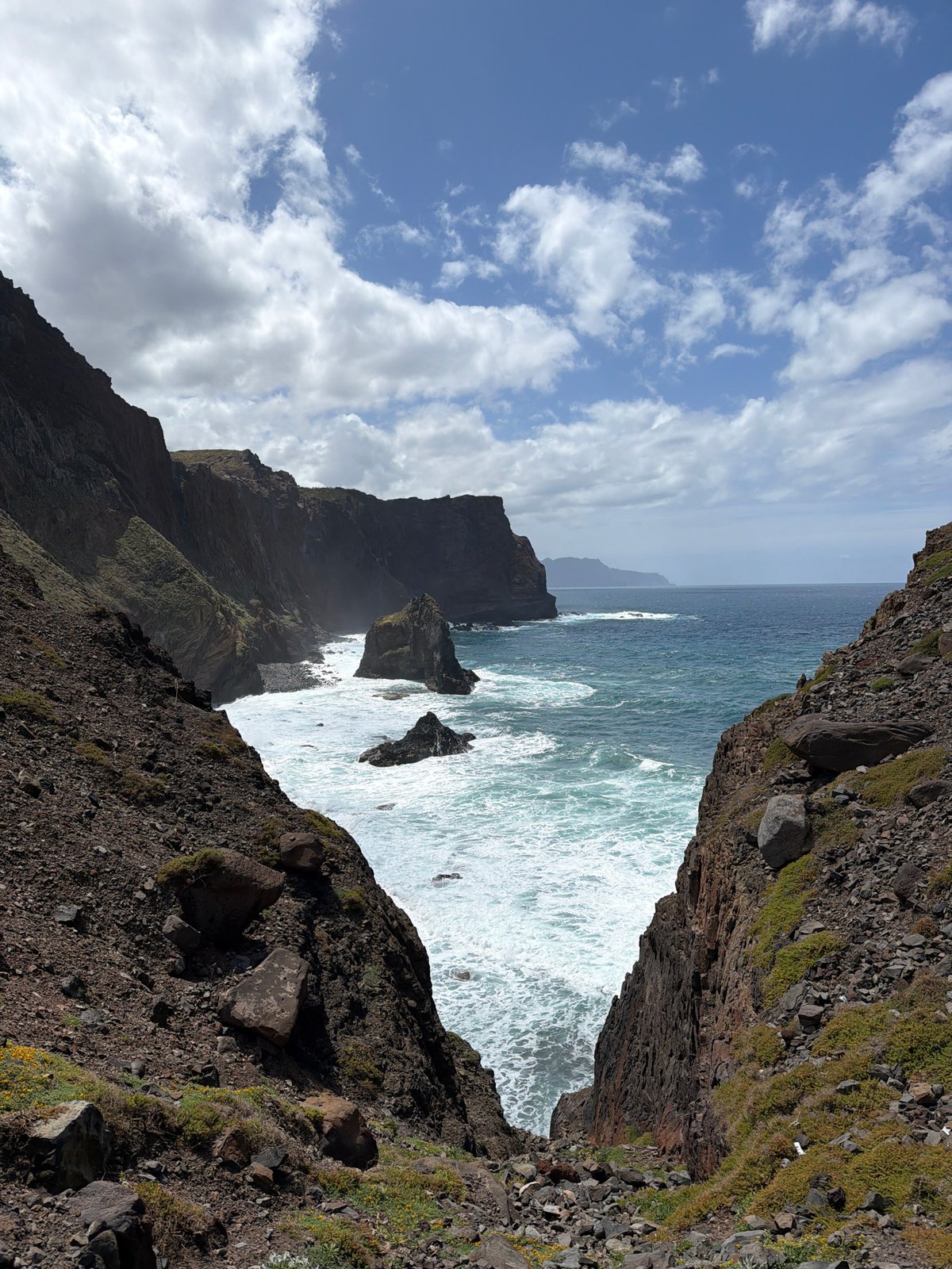 Coastal scene documented from cliffs in Machico, Portugal