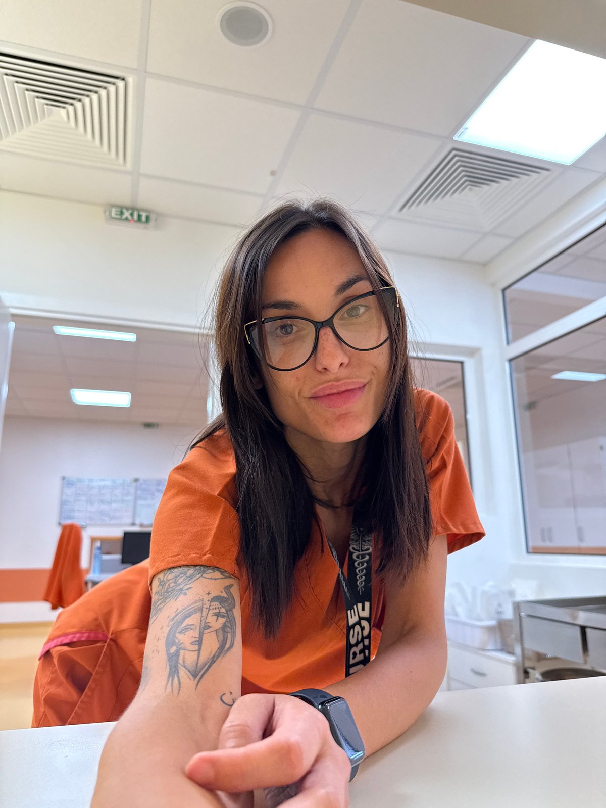 Healthcare worker selfie, cloudy skies documented in Pleven