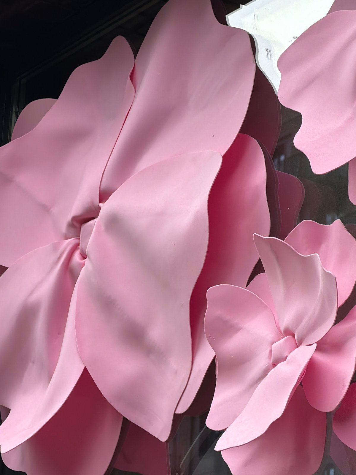 Close-up of layered pale pink artificial flower petals