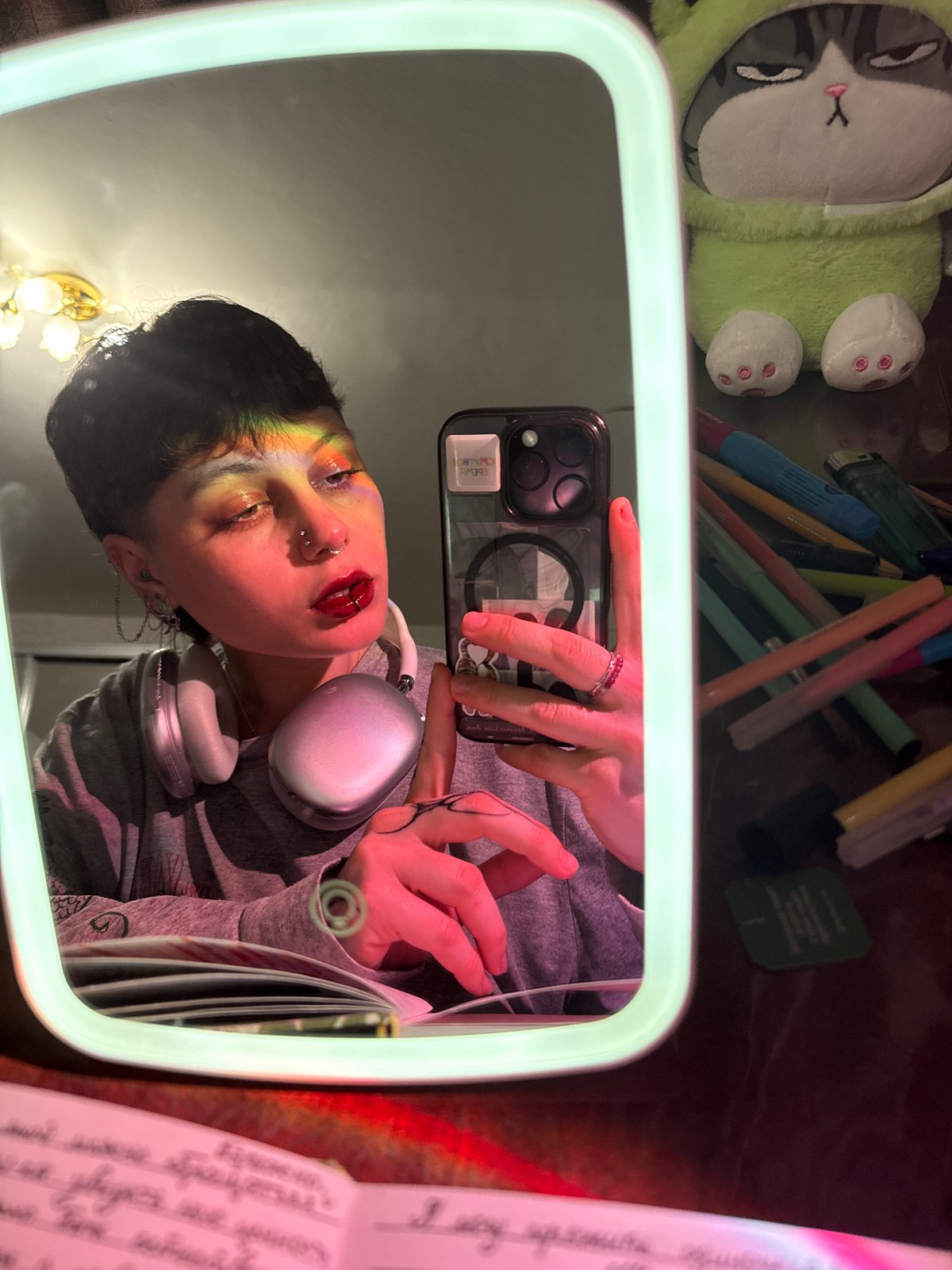 Person documents evening selfie session in Saint Petersburg mirror