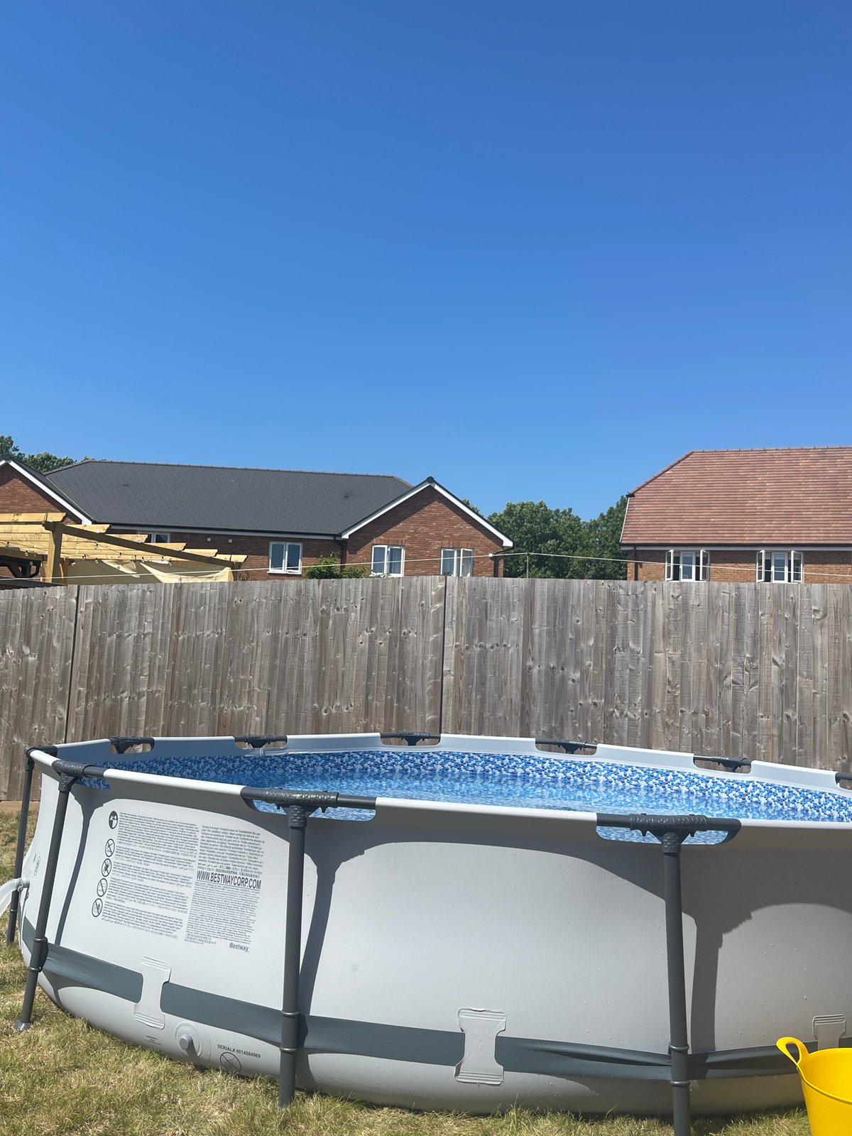 Woman enjoys morning swim in backyard pool, Tonbridge