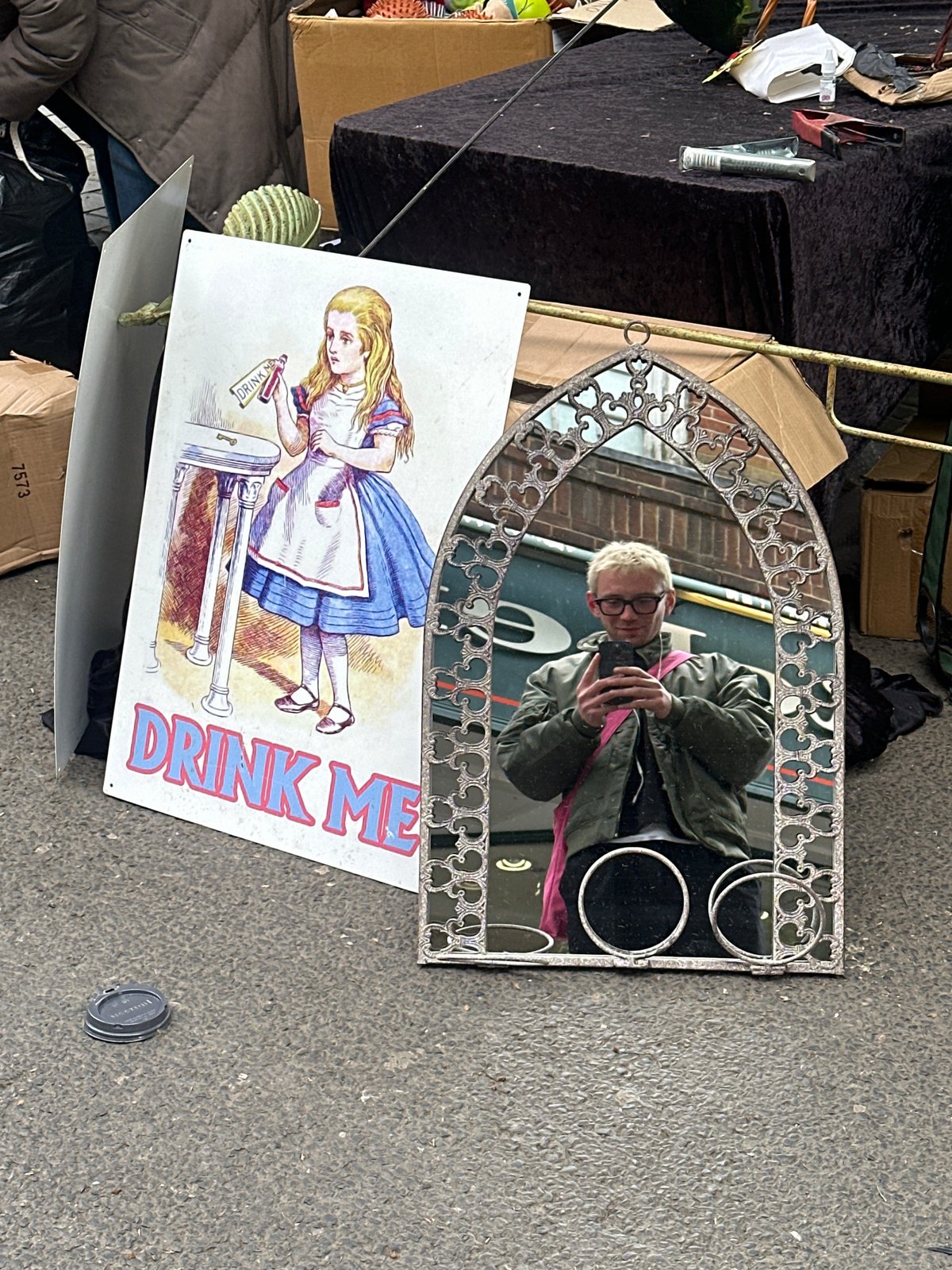 Objects scattered near flower stall in St Albans Market Place