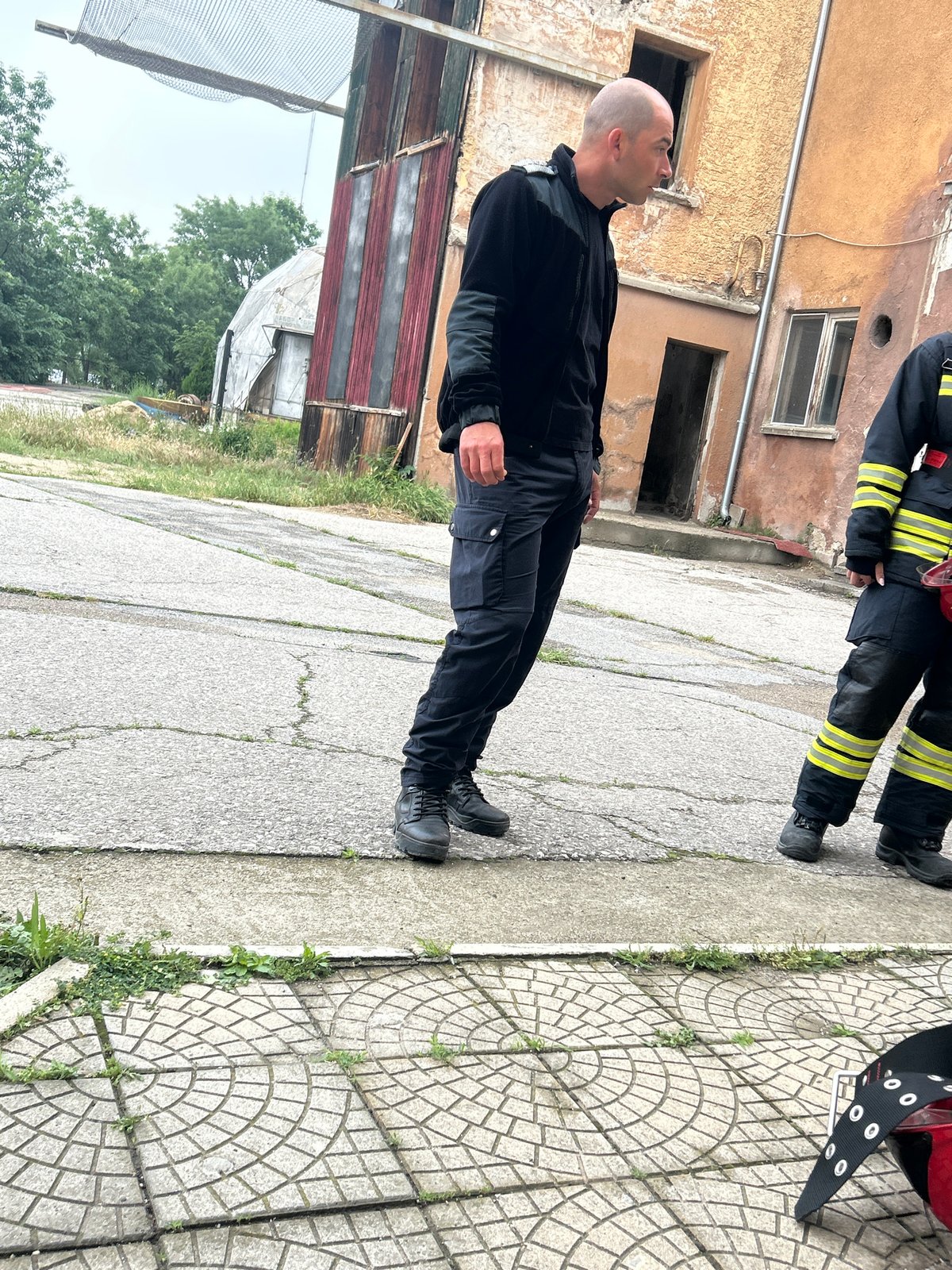 Emergency responders take break in Sofia courtyard