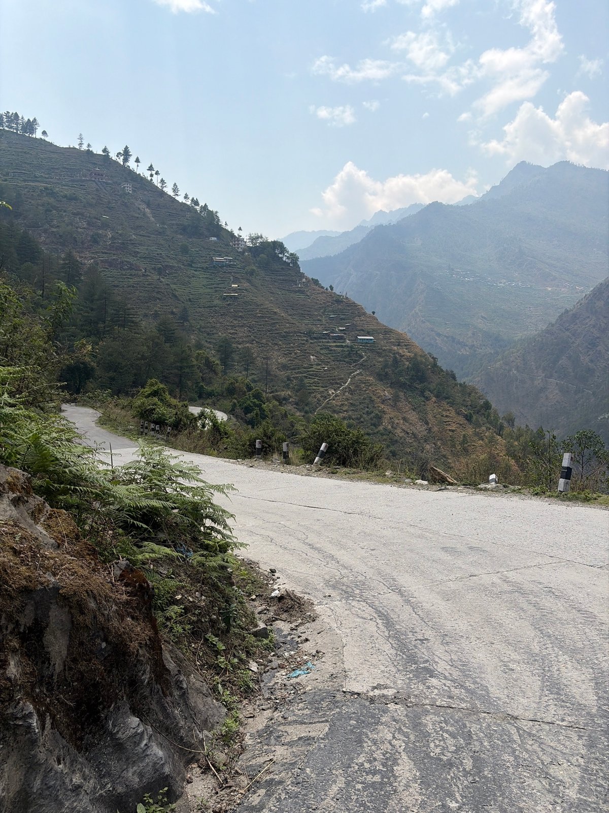 Damaged mountain road documented in Brabal, Nepal