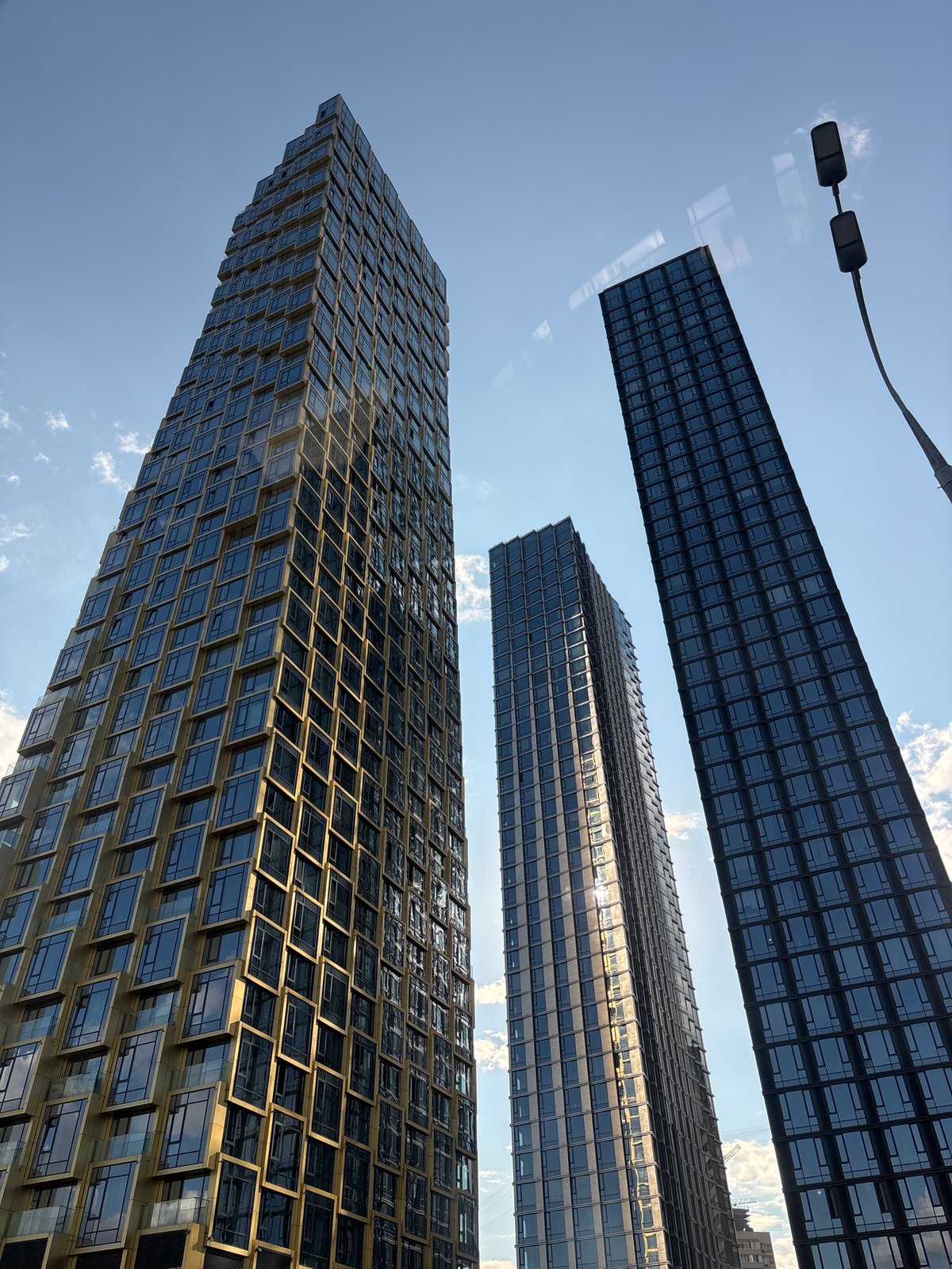 Moscow skyscrapers reach into a clear summer sky