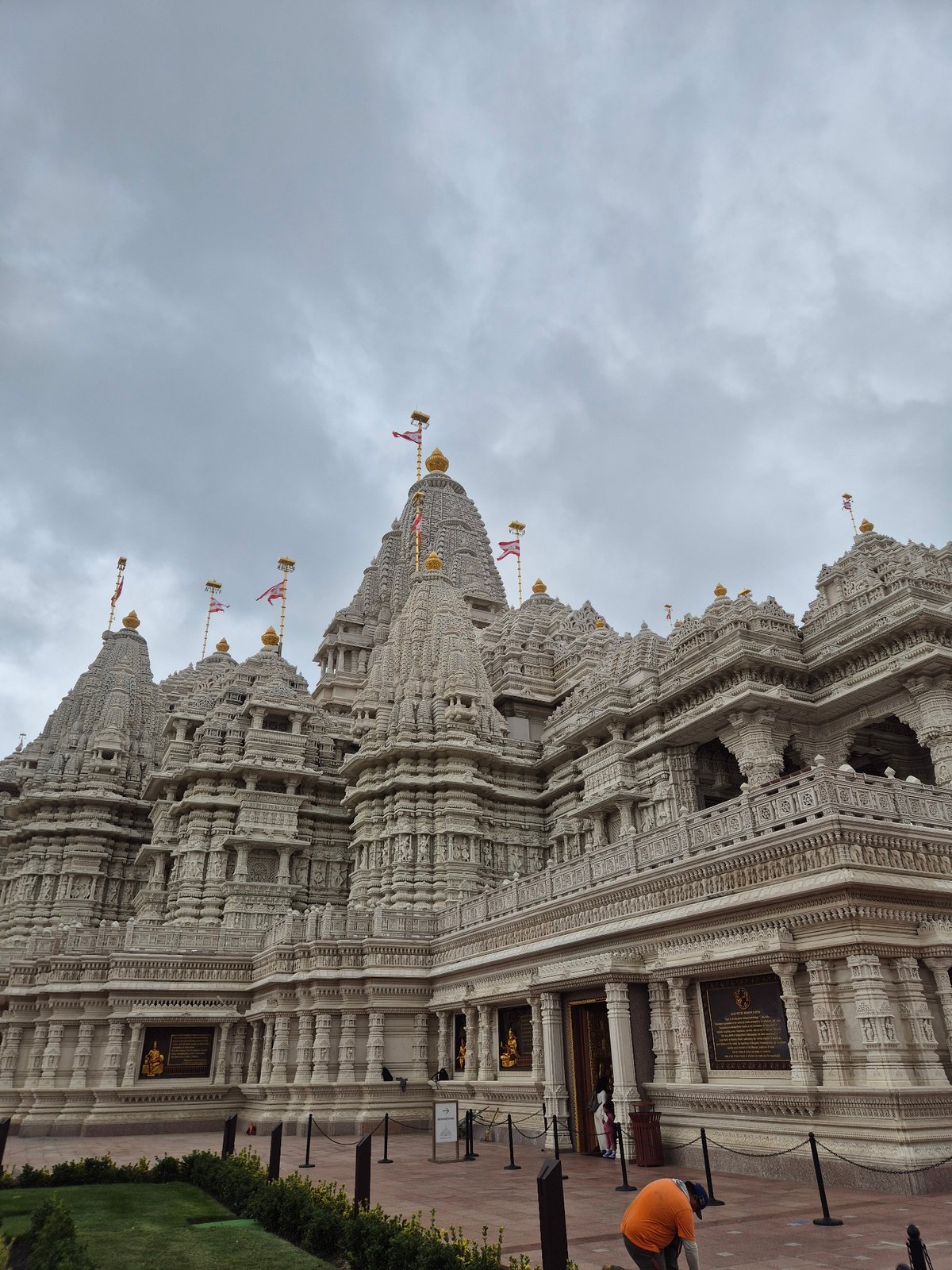 Inside and outside the BAPS Mandir in Robbinsville, NJ