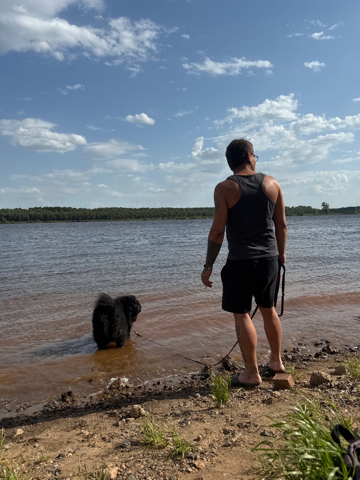 Fishing and dog walking at Doksha Lake, Russia