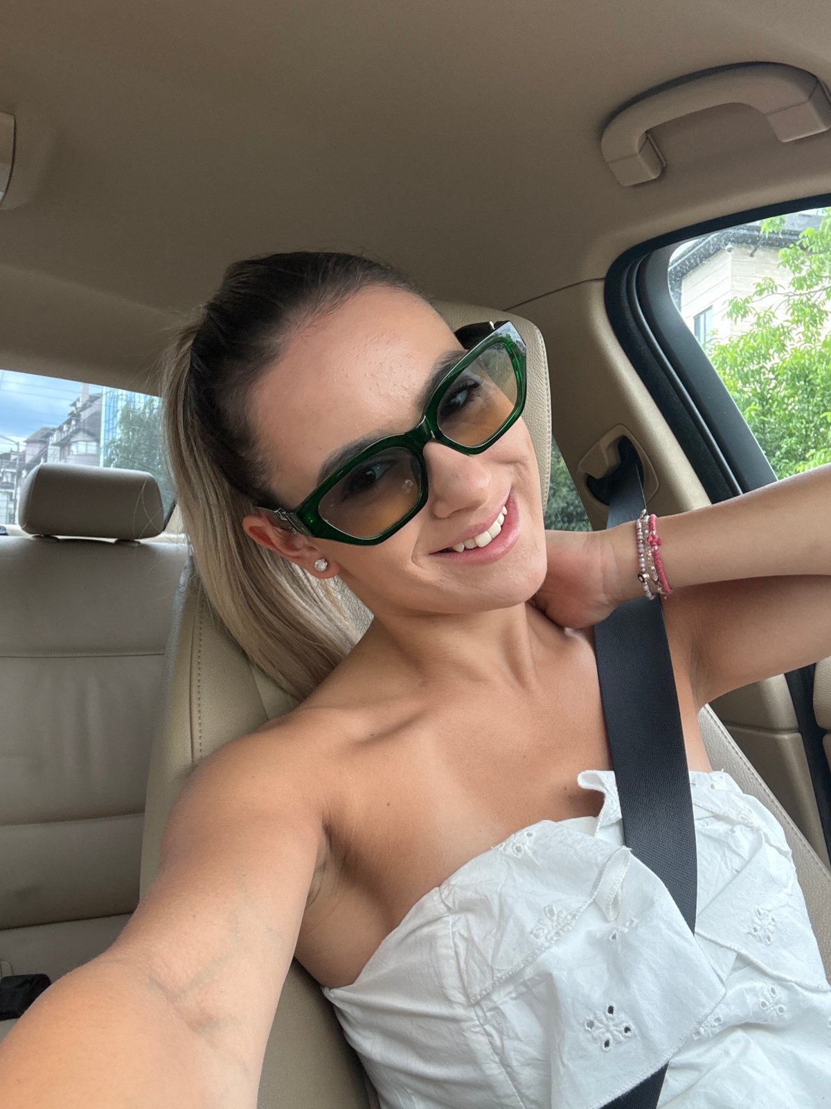 Passenger seat selfie on a summer morning in Sofia