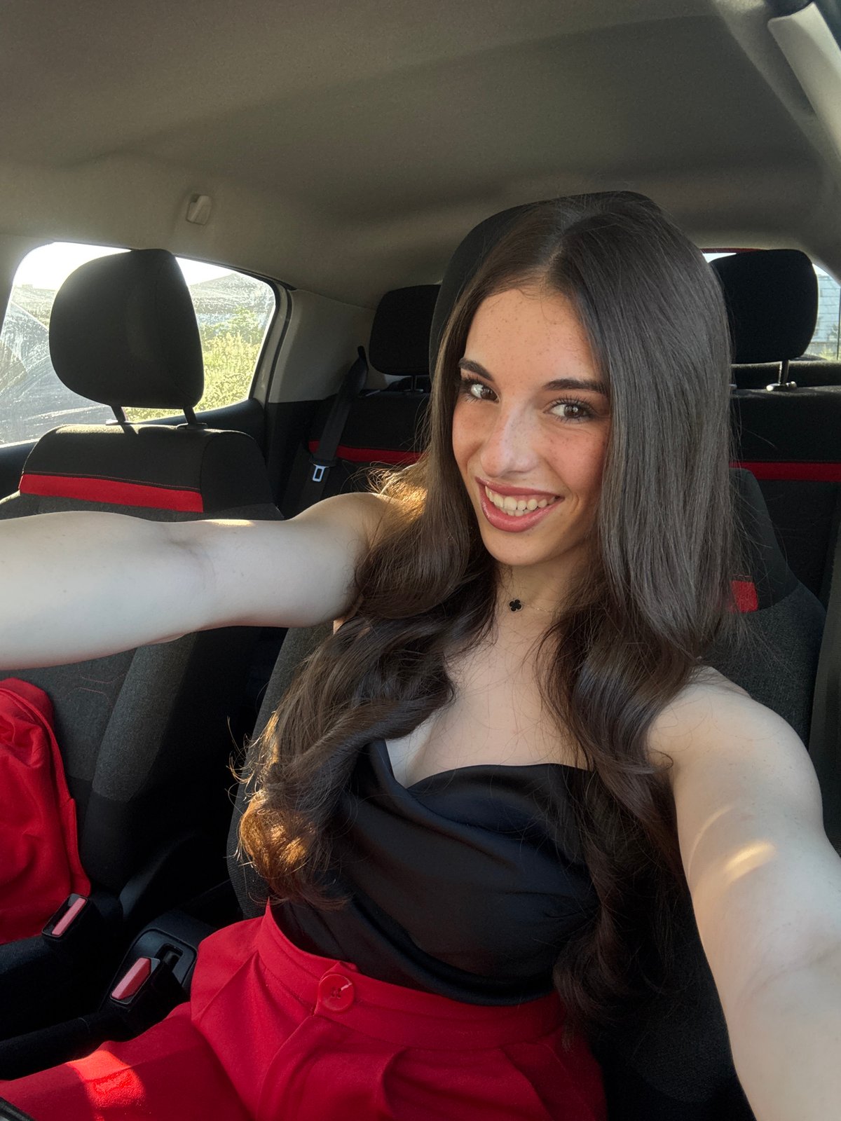 Woman takes selfies inside Citroen car in Plovdiv