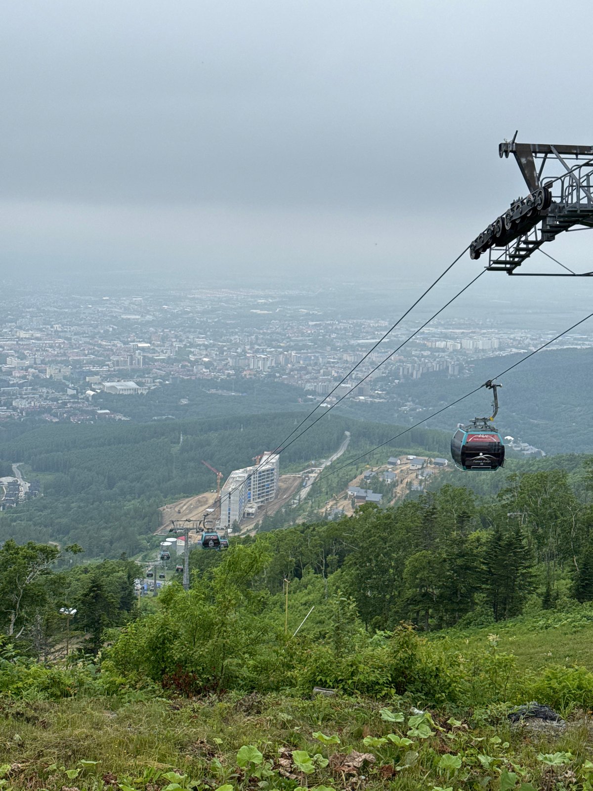 Cable car overlook above Yuzhno-Sakhalinsk on a grey day