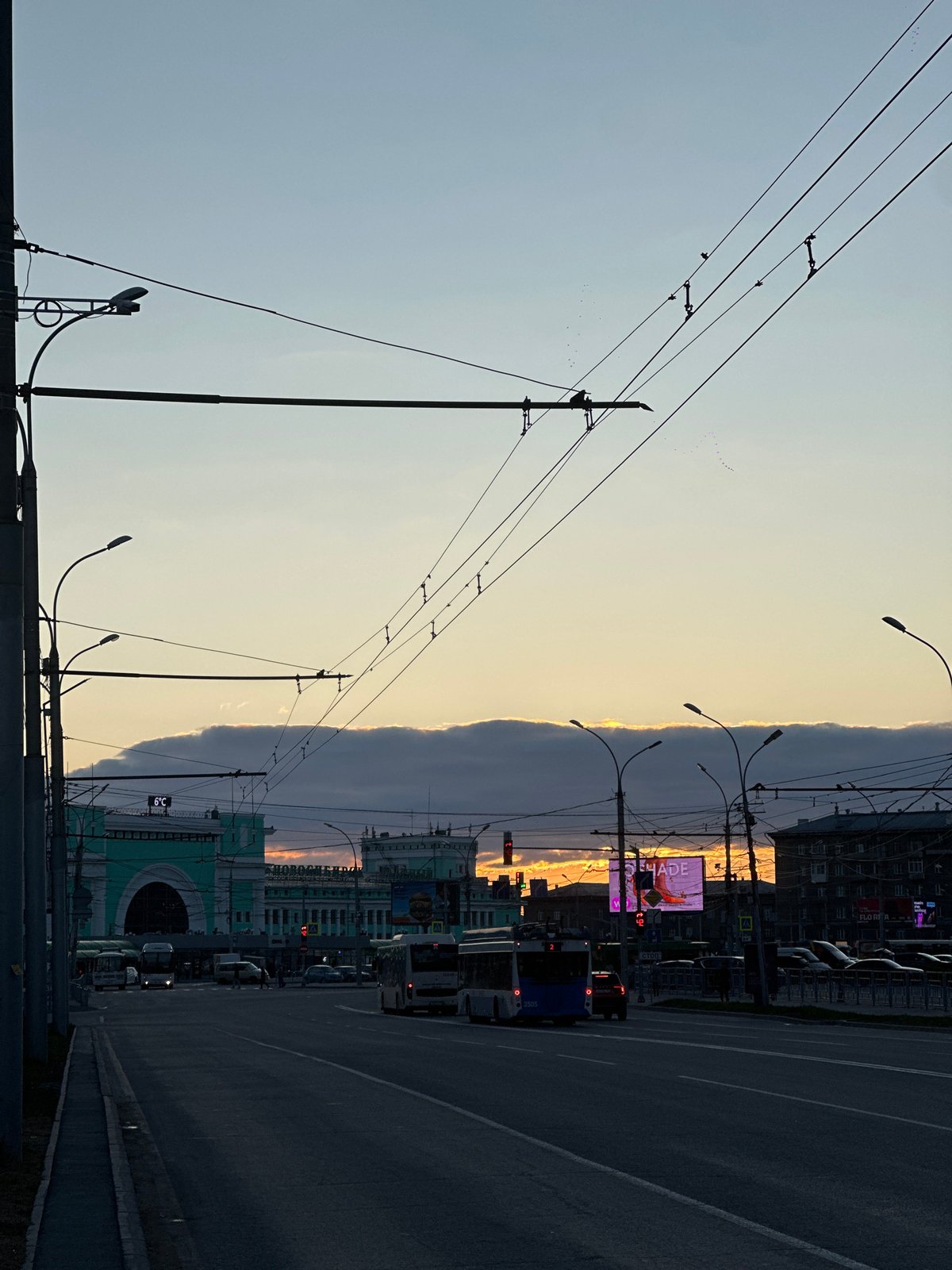 Evening bus traffic observed on Novosibirsk highway