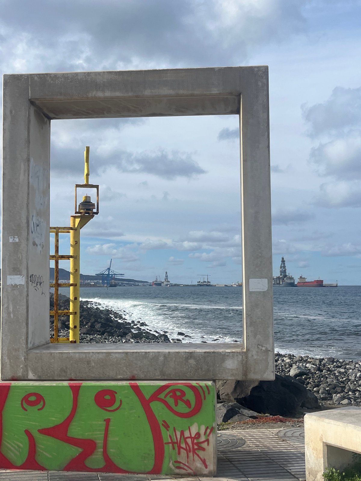 Concrete frame structure observed near Las Palmas coastline