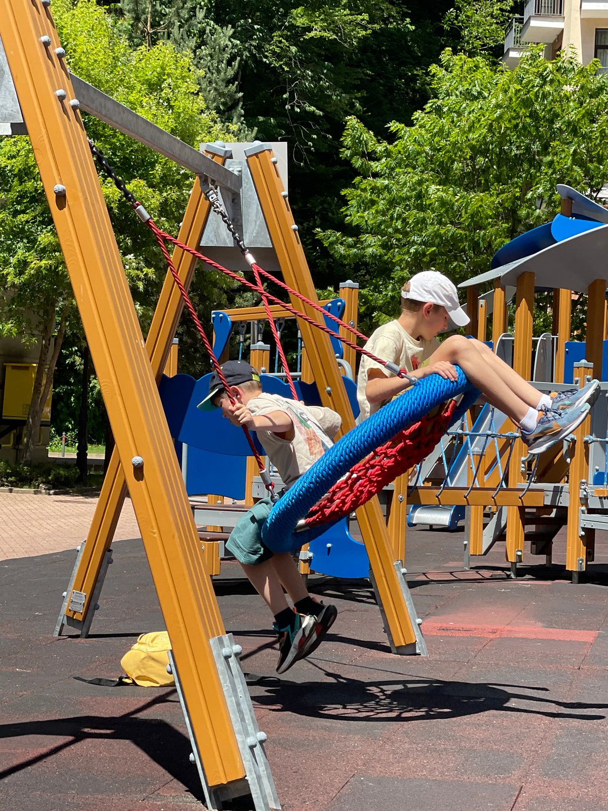 Sunny morning at Estosadok's cafes, playgrounds, and riverside walkways