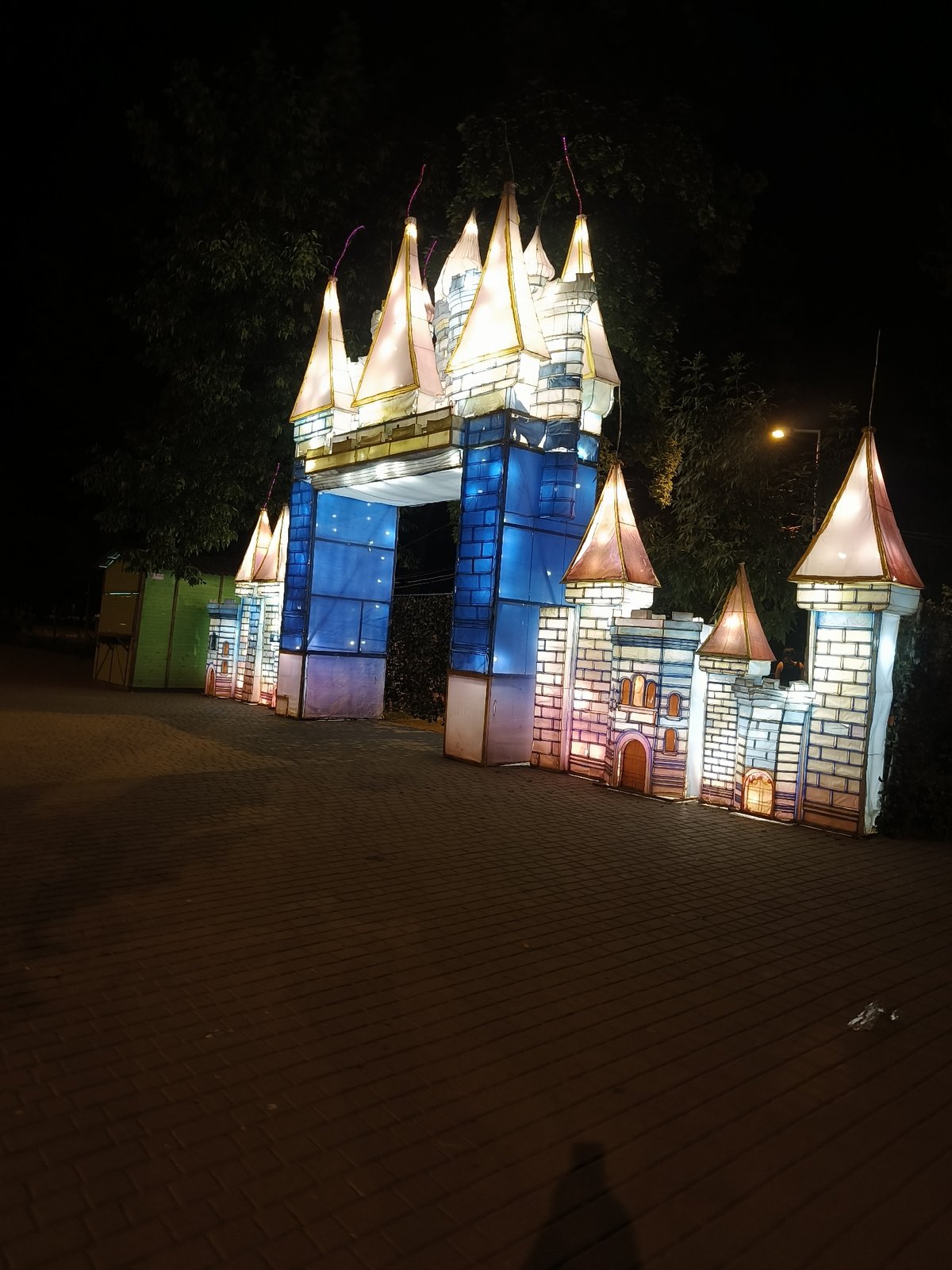 Glowing lantern sculptures light up a park in Odesa at night