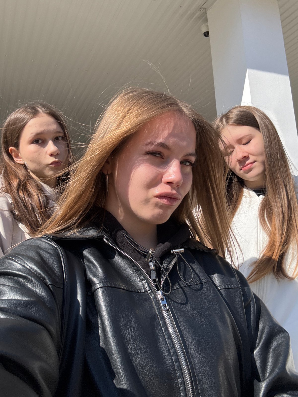 Young women take morning selfies in Chaikovsky, Russia