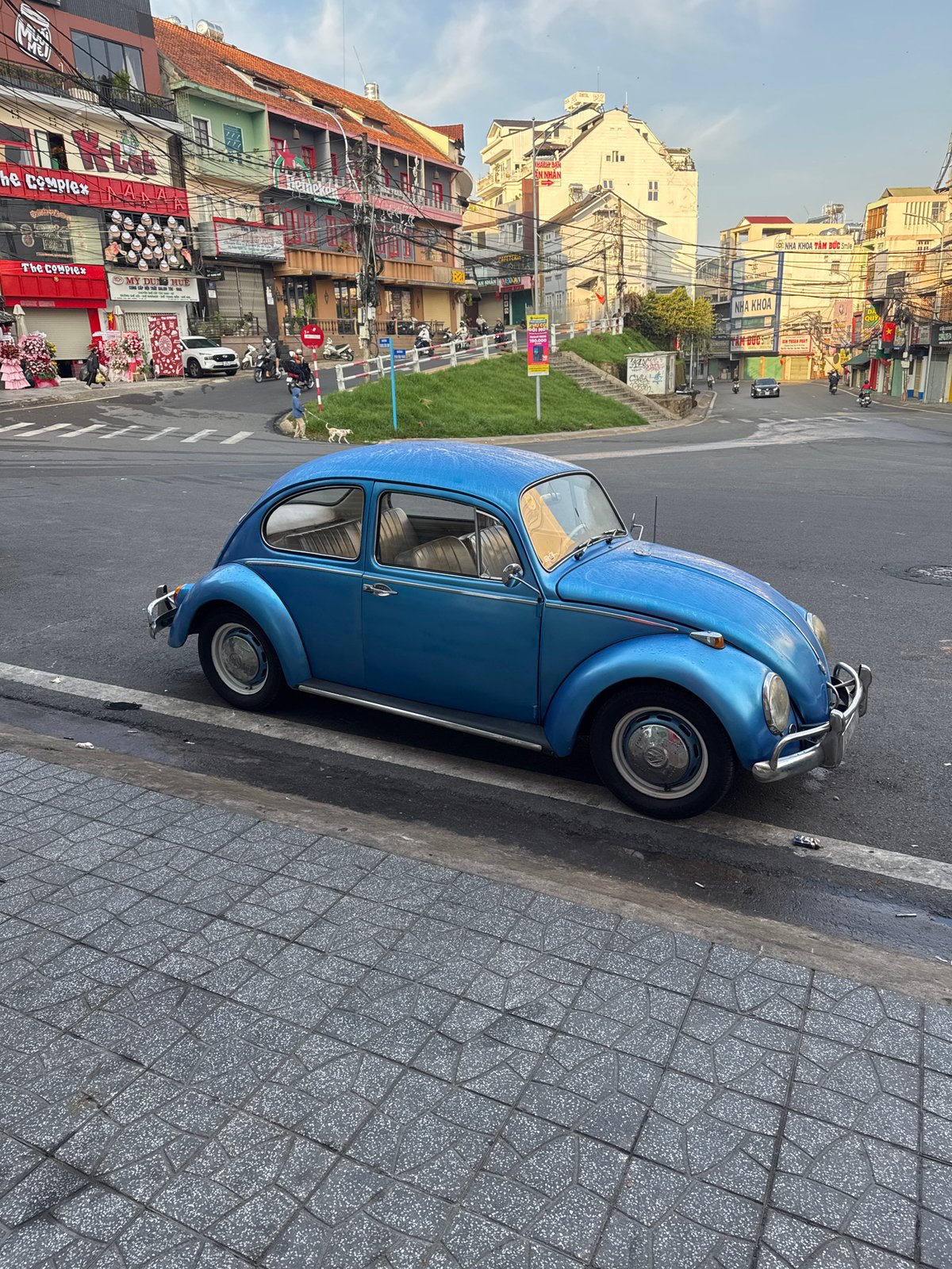 Classic Blue Volkswagen Beetle Spotted on Da Lat Street