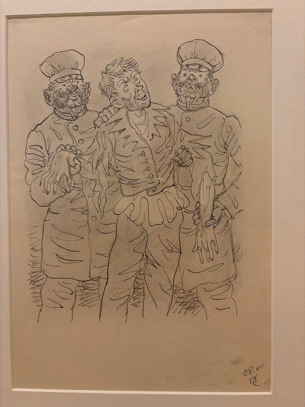 Framed drawings, paintings, and illustrations across mixed media styles