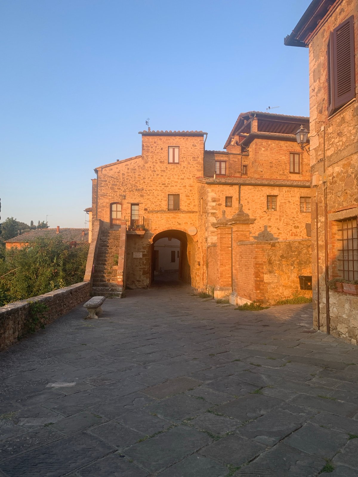 San Quirico d'Orcia streets and squares at golden hour