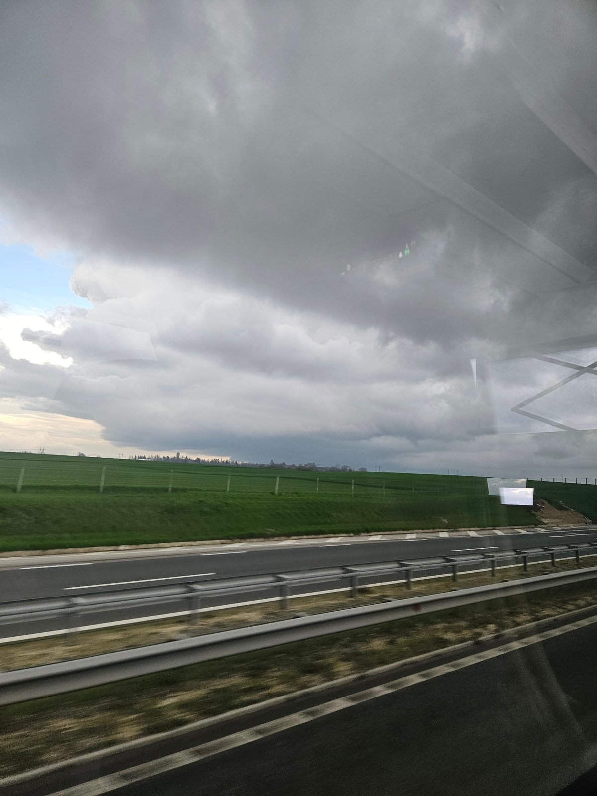 Highway view captured through window in Shumen, Bulgaria