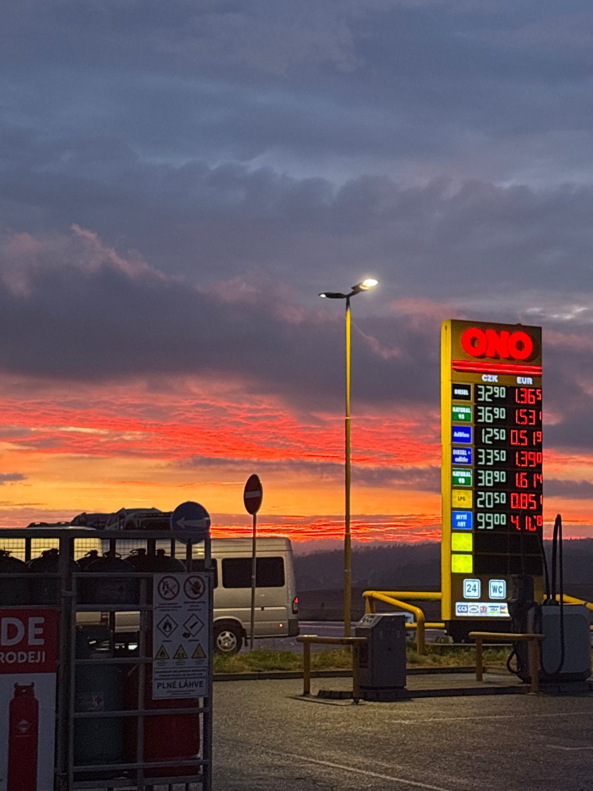 Blatnice gas station under a vivid summer dusk sky
