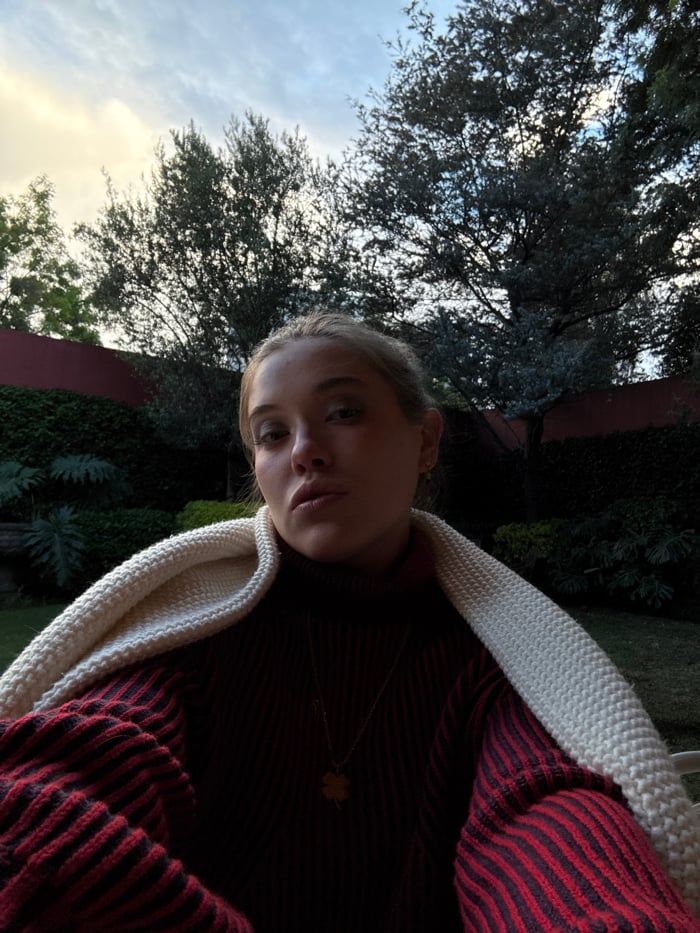 Woman in striped sweater photographed in Mexico City