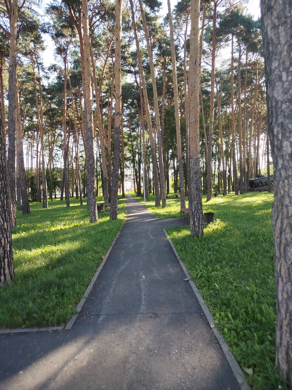 Quiet afternoon in a Zavodoukovsk park with a war memorial