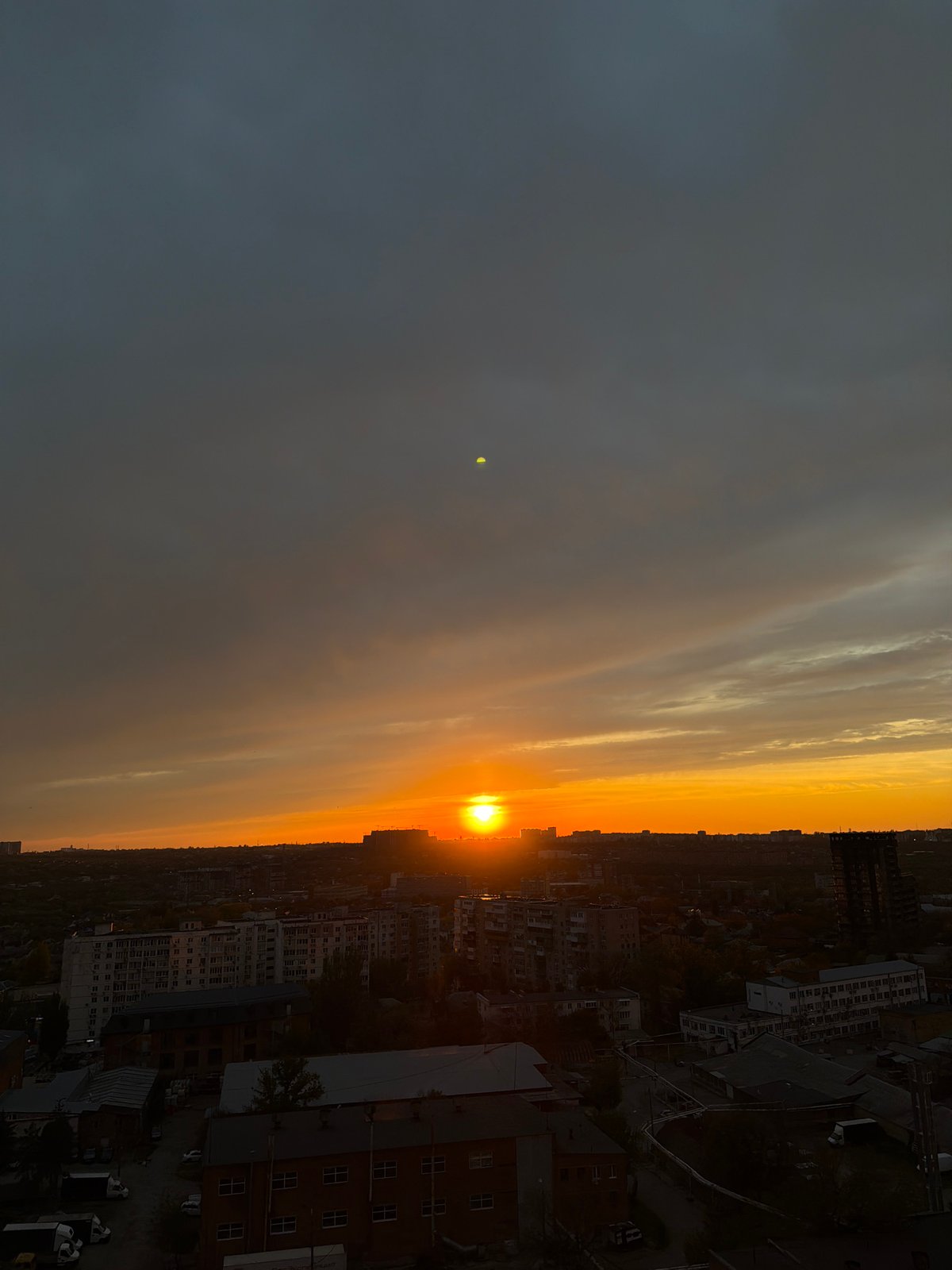 Sunset illuminates Rostov-on-Don skyline with orange glow