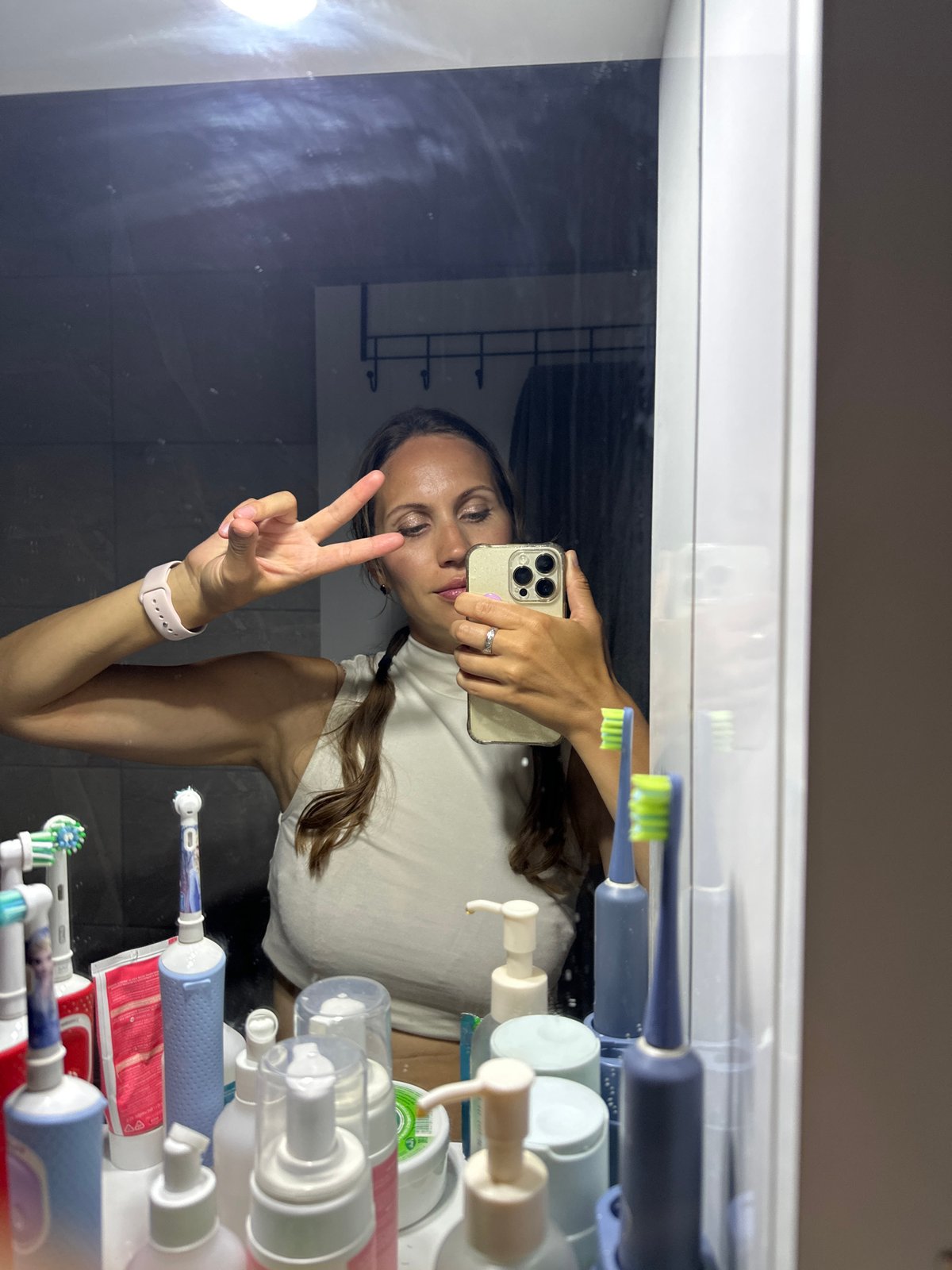 Woman takes bathroom selfies in Fethiye, Turkey