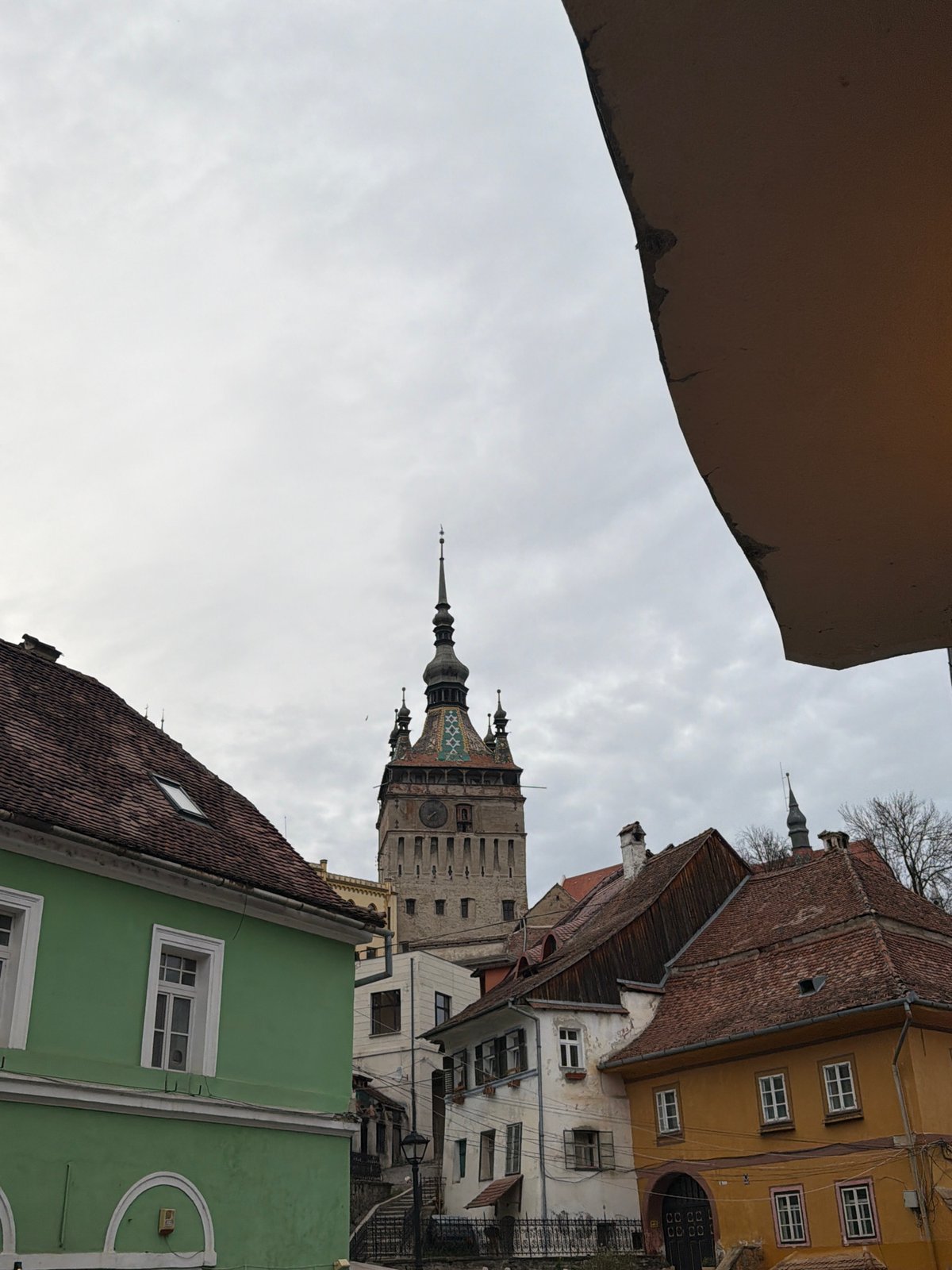 Tourist documents Sighișoara Clock Tower and local architecture details