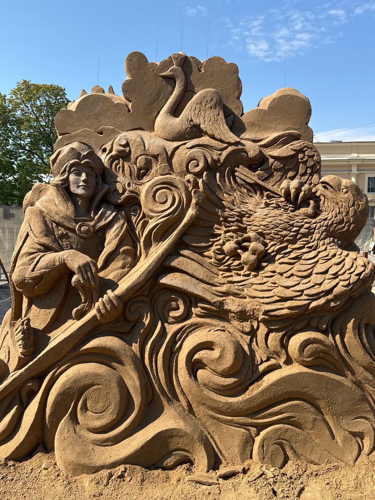 Sand sculpture festival and waterfront activity documented in St. Petersburg