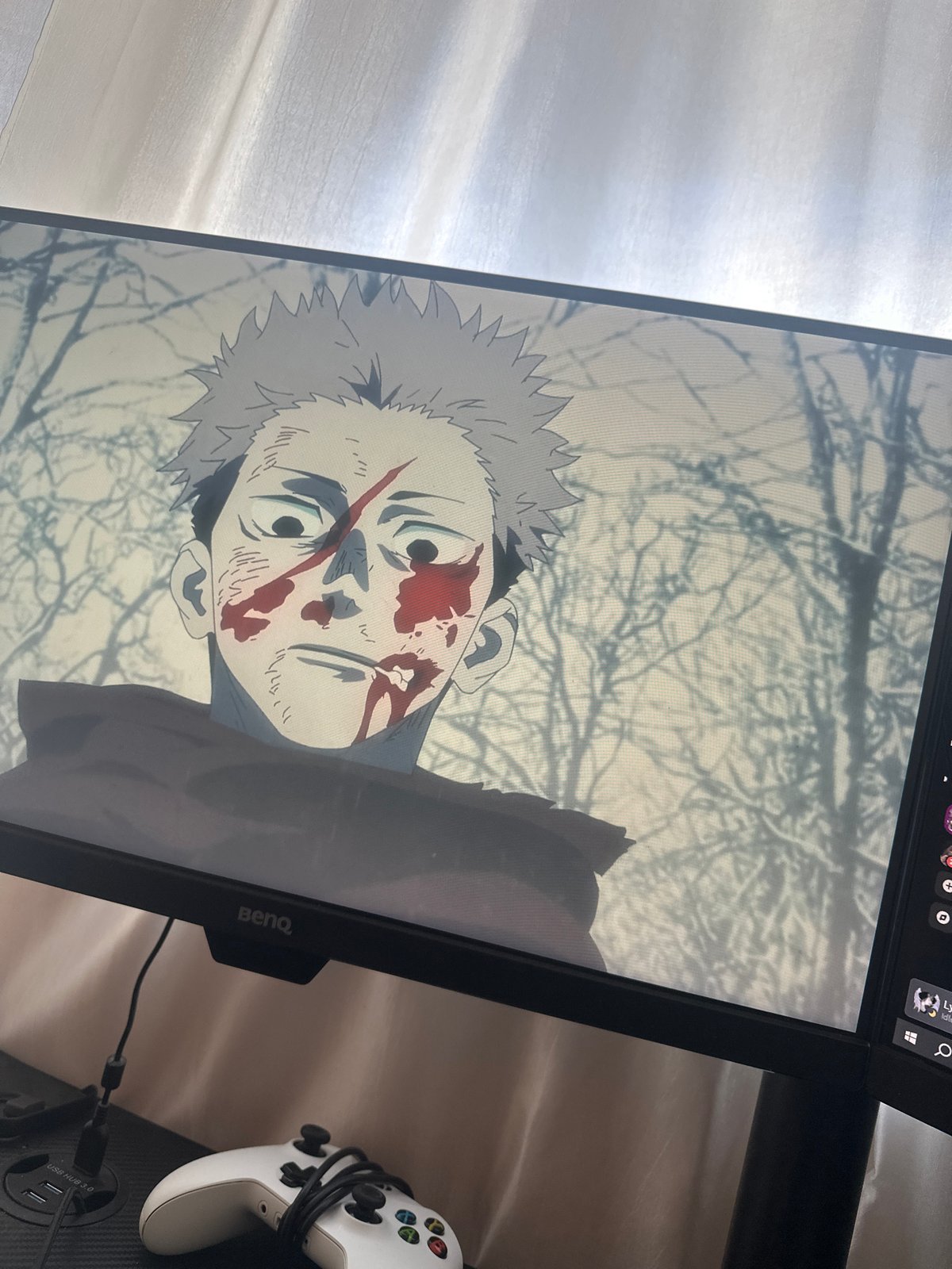 Gaming setup with anime display documented in Varna