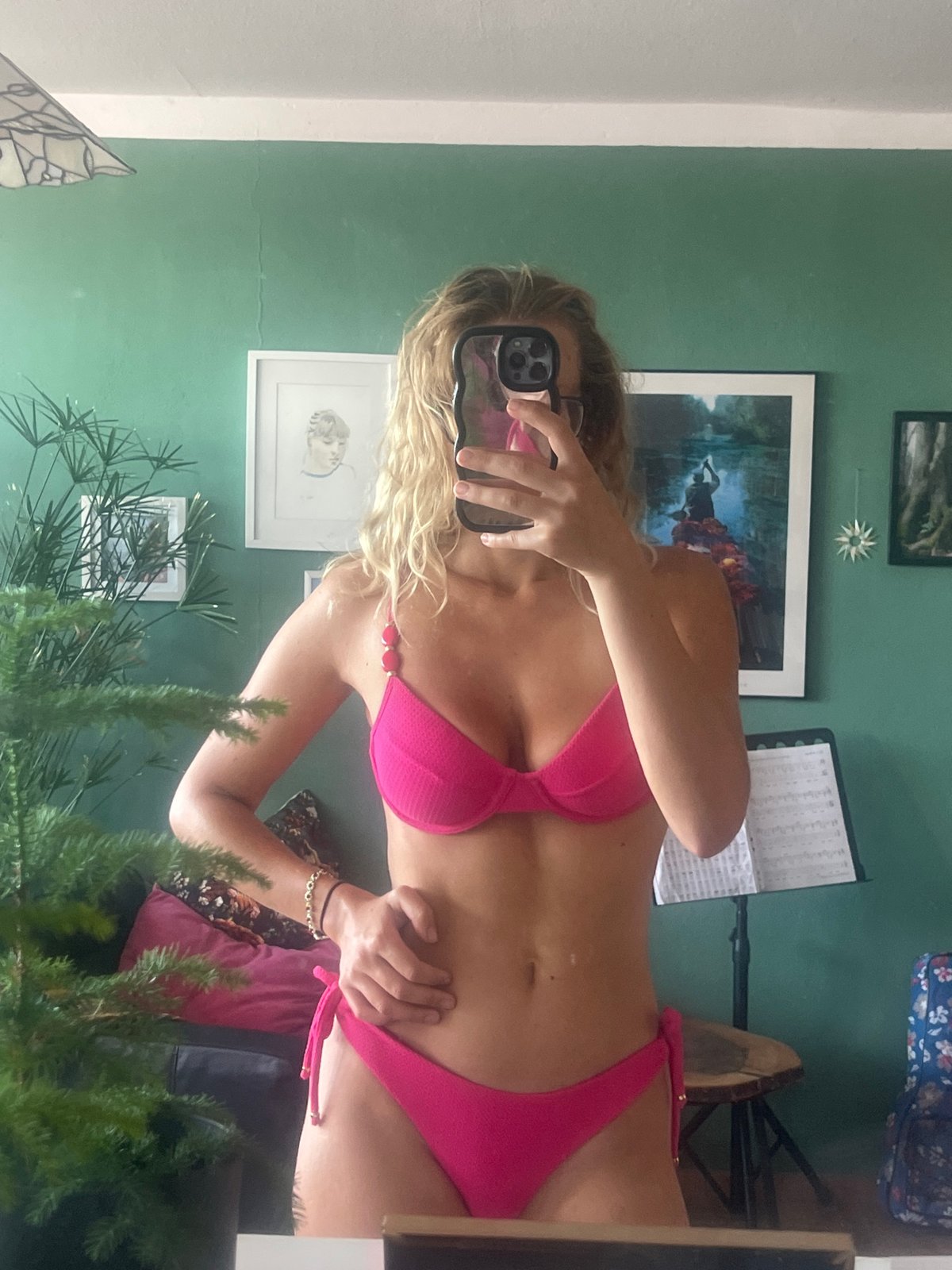 Pink bikini mirror selfie session in a Mühldorf bedroom