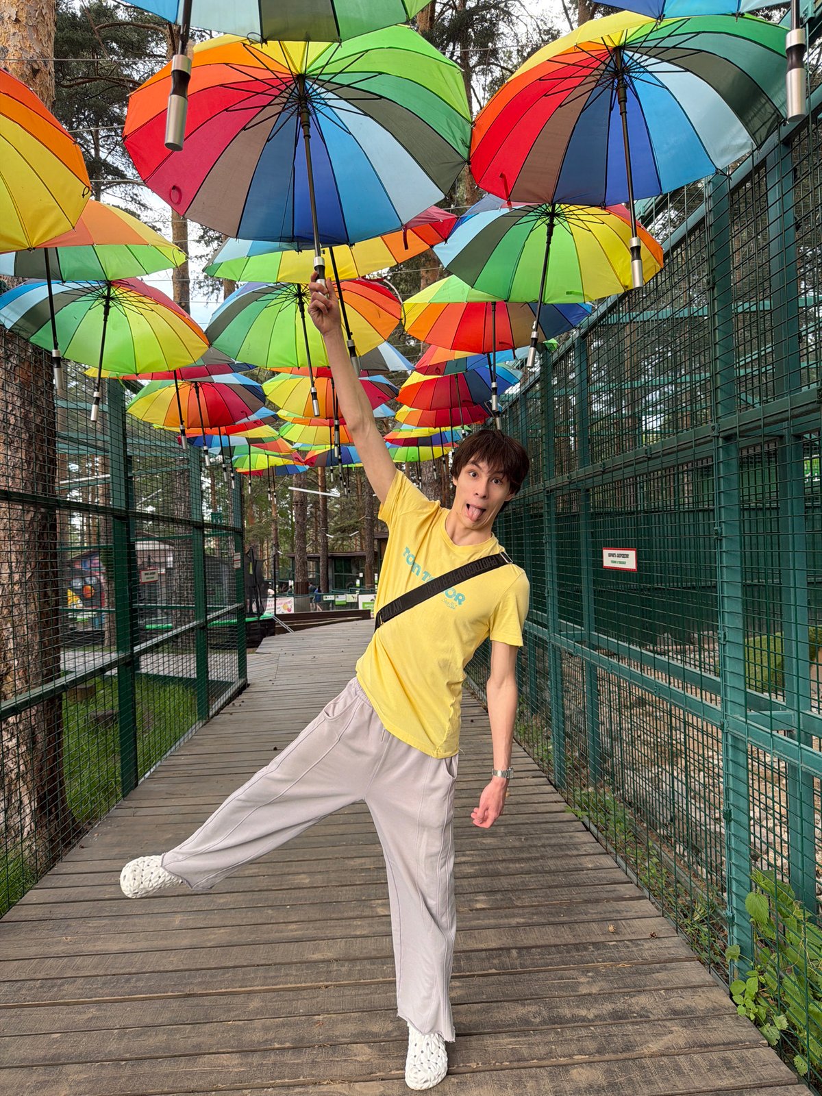 Young people photograph themselves under umbrella installation in Yekaterinburg