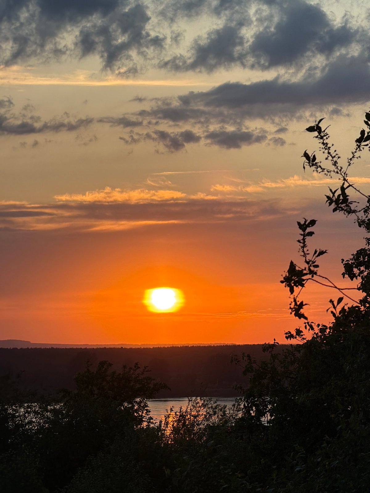 Sunset observed over Kama River in Chaikovsky, Russia