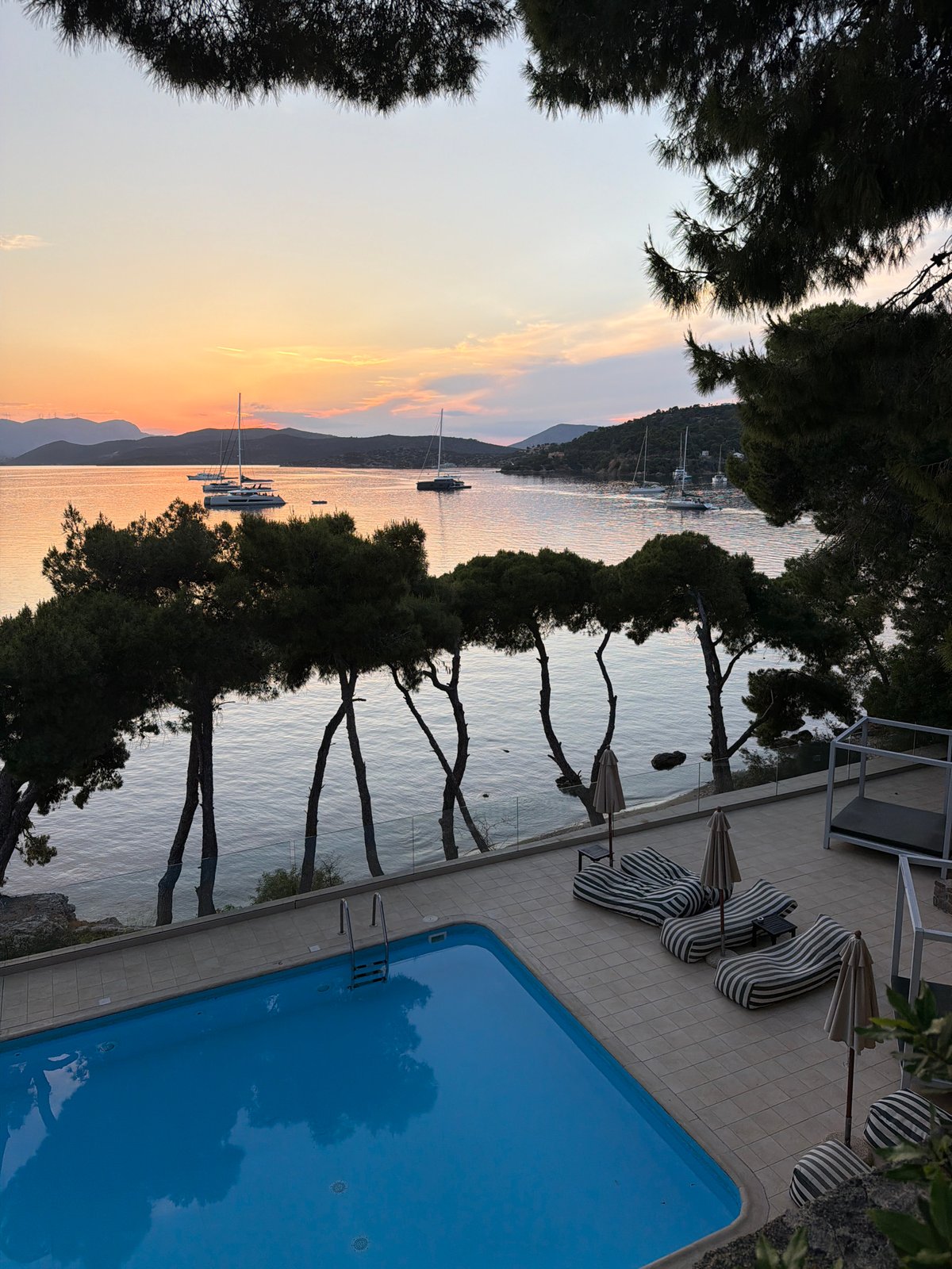 Sunset evening scenes captured around Poros, Greece waterfront